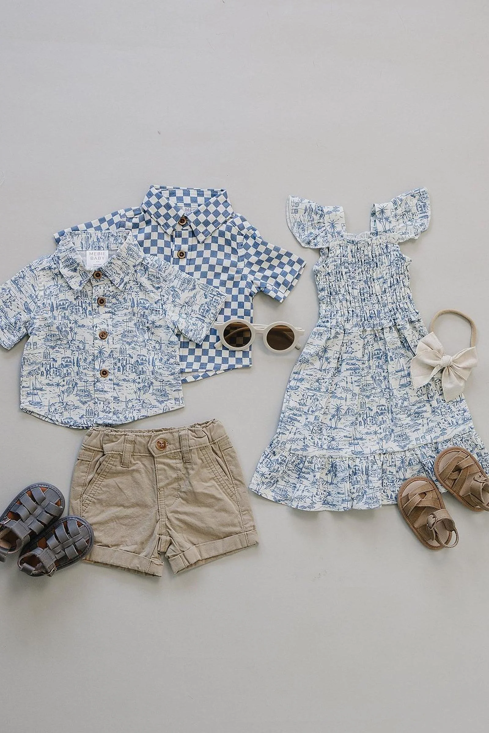Mebie Baby Boys Santorini Linen Button Up Shirt, Light Blue & White - Image 4
