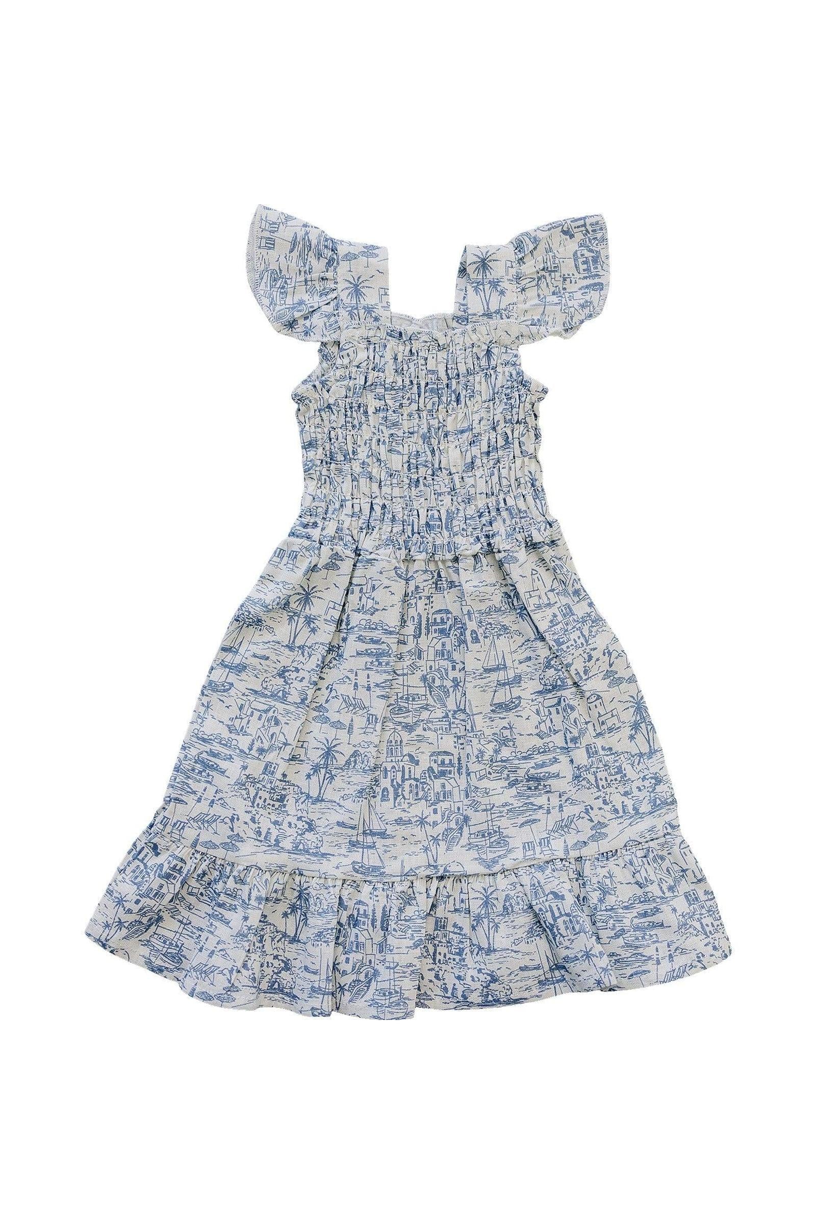 Mebie Baby Girls Santorini Blue Linen Smocked Dress, Baby - Kids - Image 2