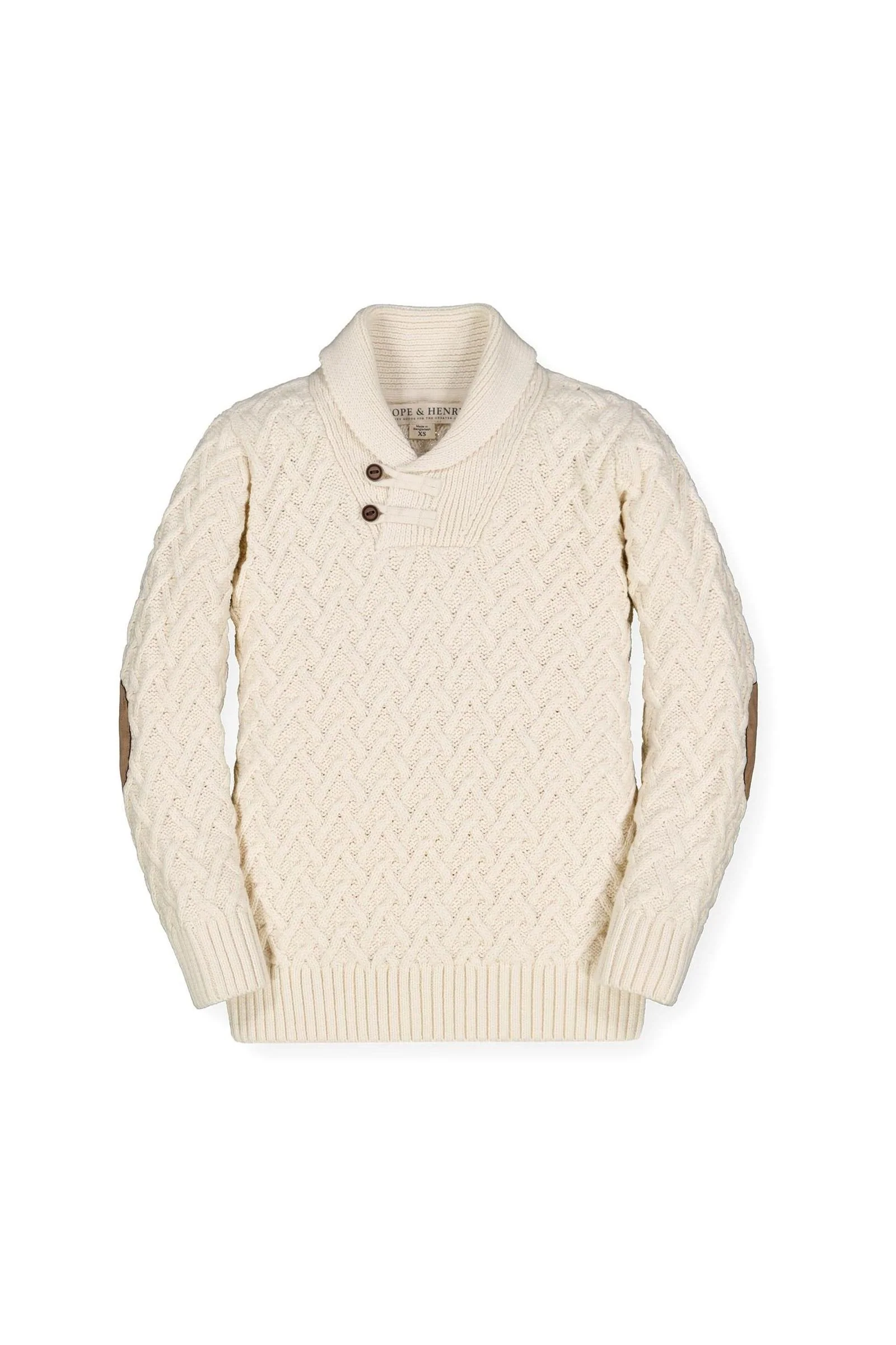 Hope & Henry Shawl Collar Organic Cotton Cable Sweater for Boys, Ivory, Sizes 2T-12 - Image 2