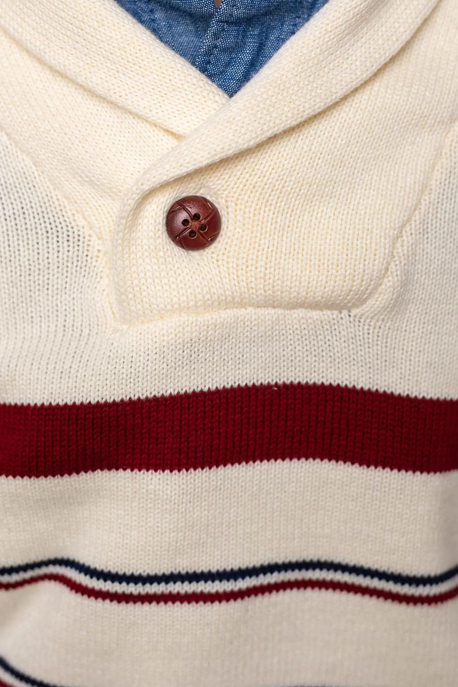 Hope & Henry Organic Cotton Shawl Collar Sweater for Boys, Ivory Stripe, Sizes 2-16 - Image 3