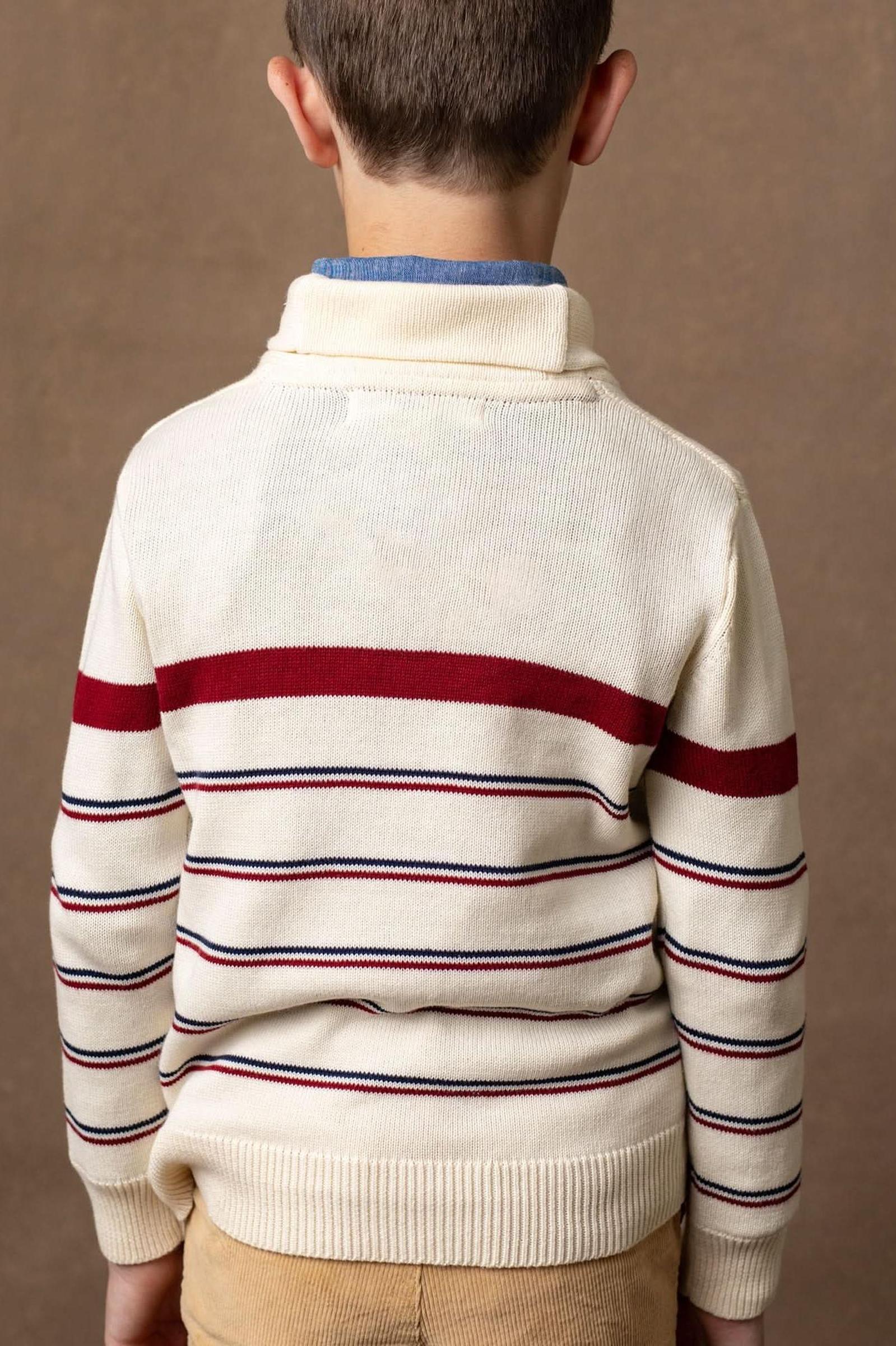 Hope & Henry Organic Cotton Shawl Collar Sweater for Boys, Ivory Stripe, Sizes 2-16 - Image 4