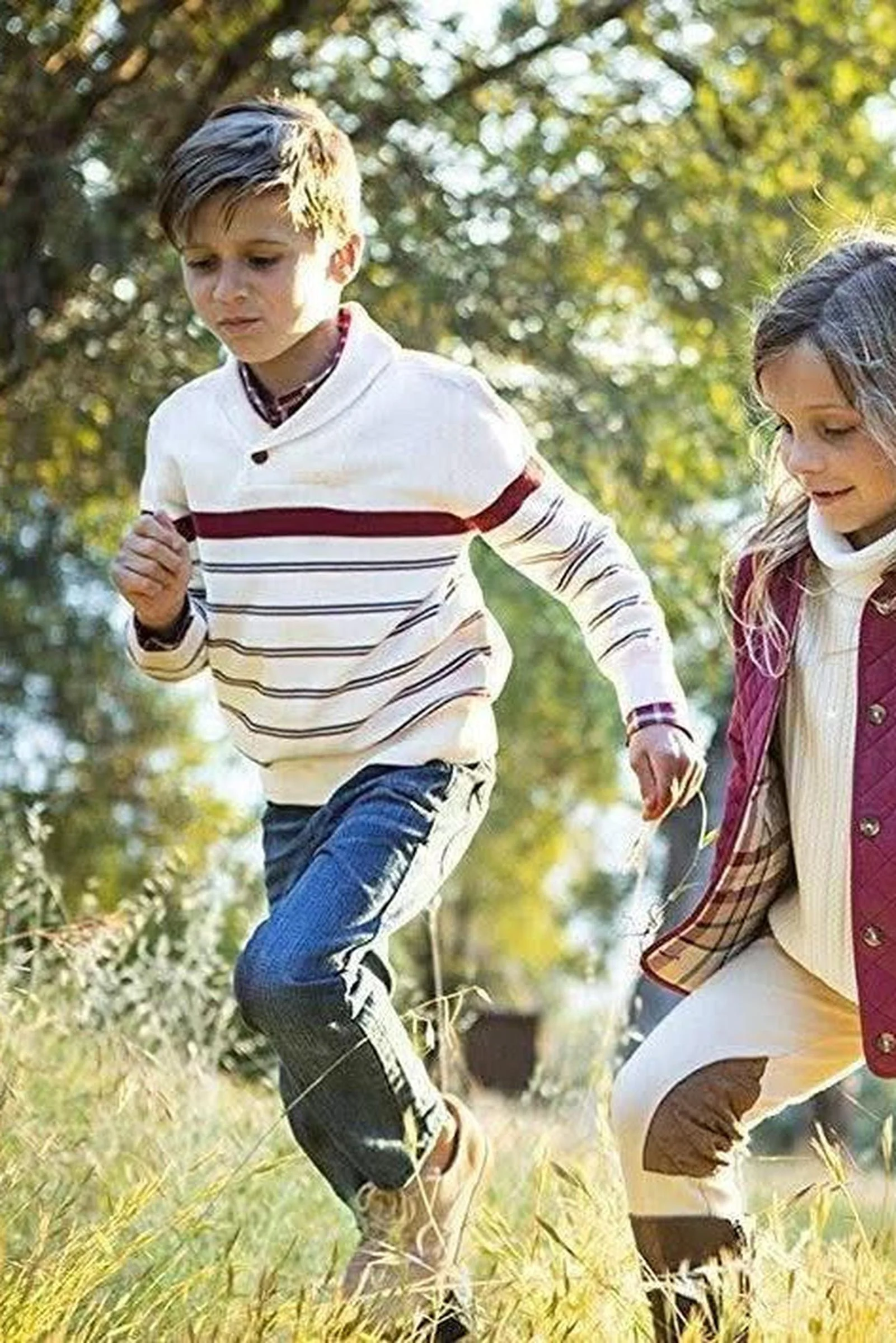 Hope & Henry Organic Cotton Shawl Collar Sweater for Boys, Ivory Stripe, Sizes 2-16 - Image 5