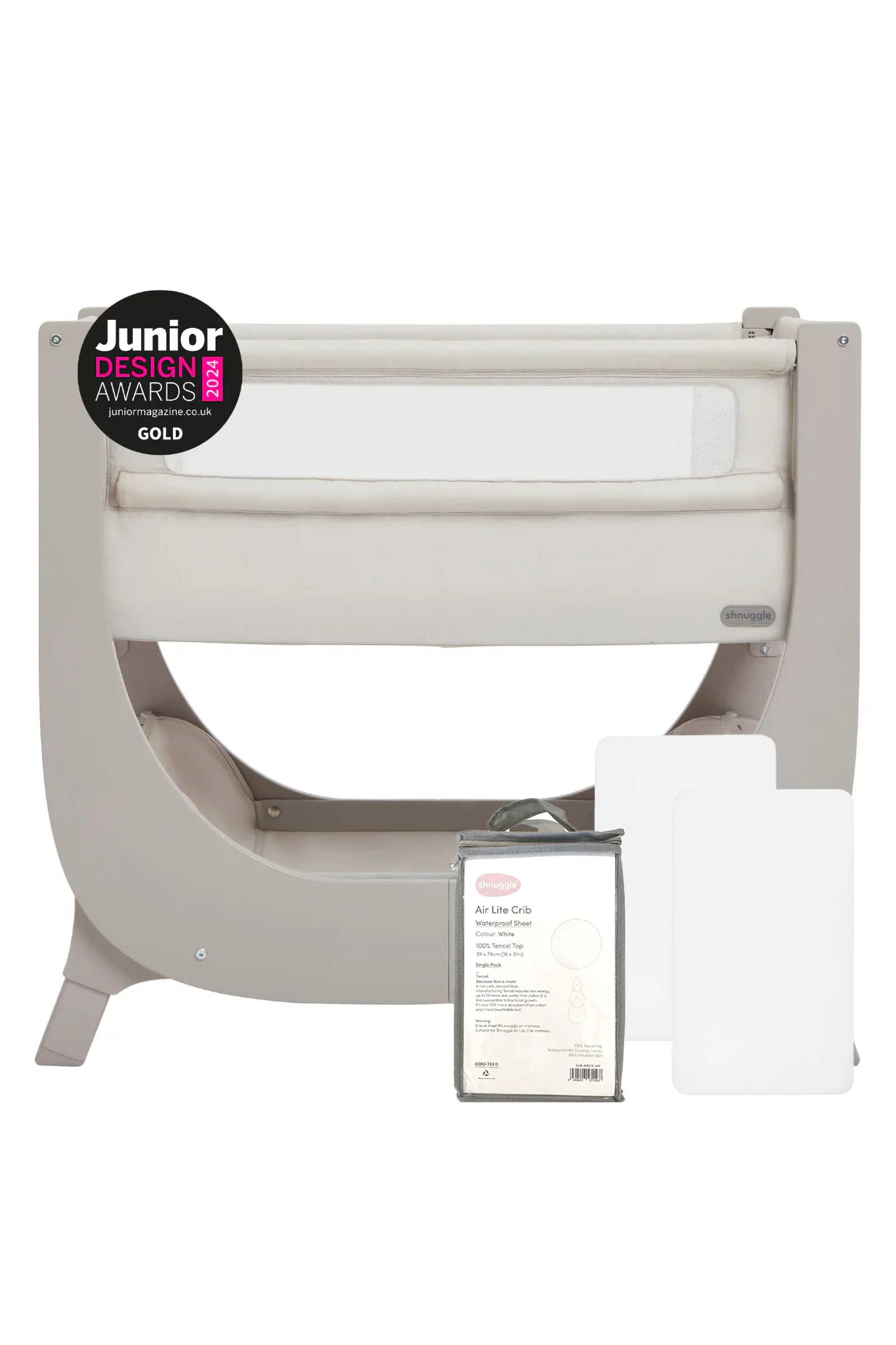 Shnuggle Air Lite Bedside Bassinet Bundle, Waterproof Sheet, 2 White Sheets - Image 2