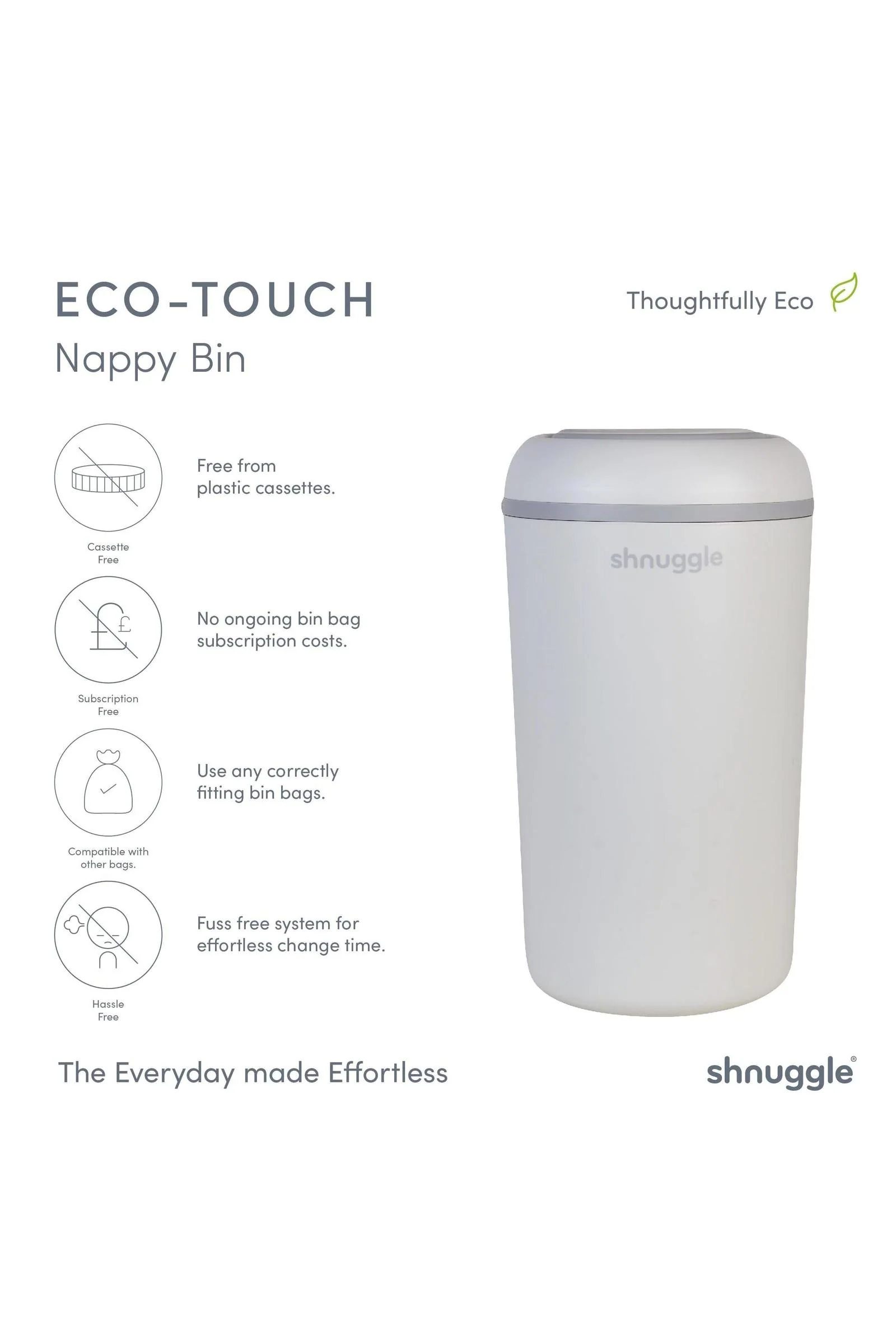 Shnuggle Eco-Touch Nappy Bin Diaper Pail + 30 Better Bag Liners - Image 10