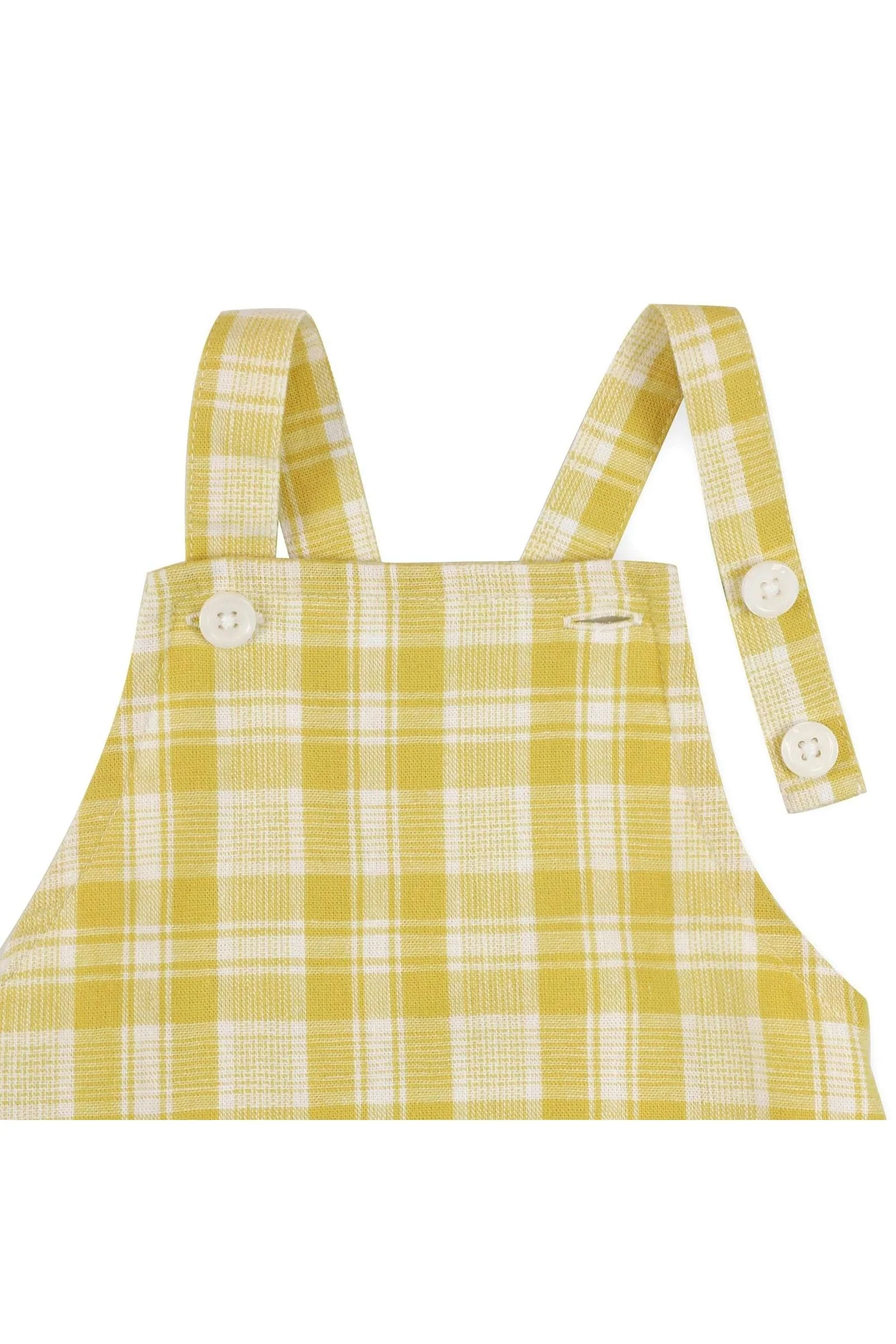 Linen & Organic Cotton Shortie Overall Romper, Yellow Plaid Linen, Baby - Image 3
