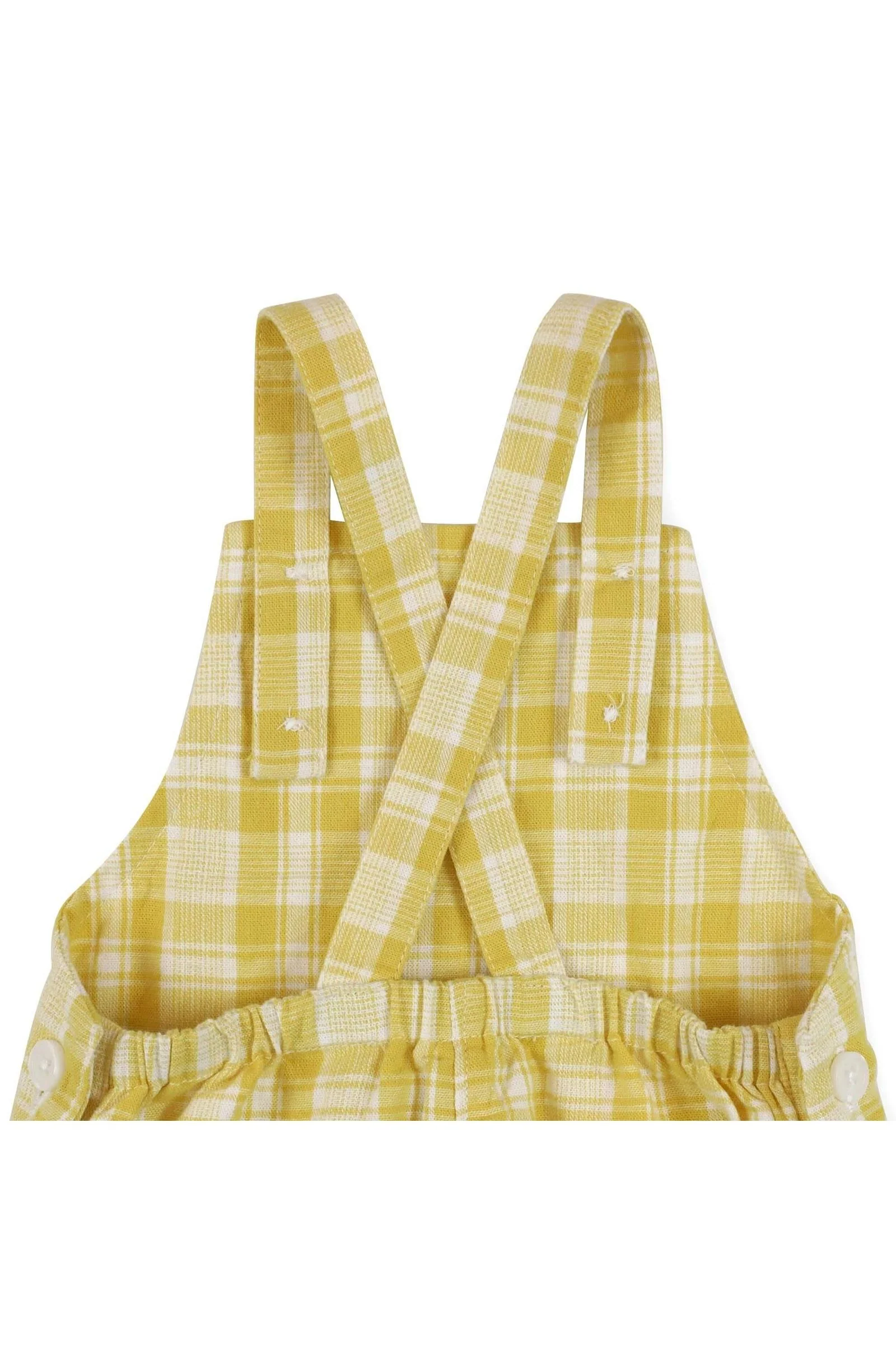 Linen & Organic Cotton Shortie Overall Romper, Yellow Plaid Linen, Baby - Image 4