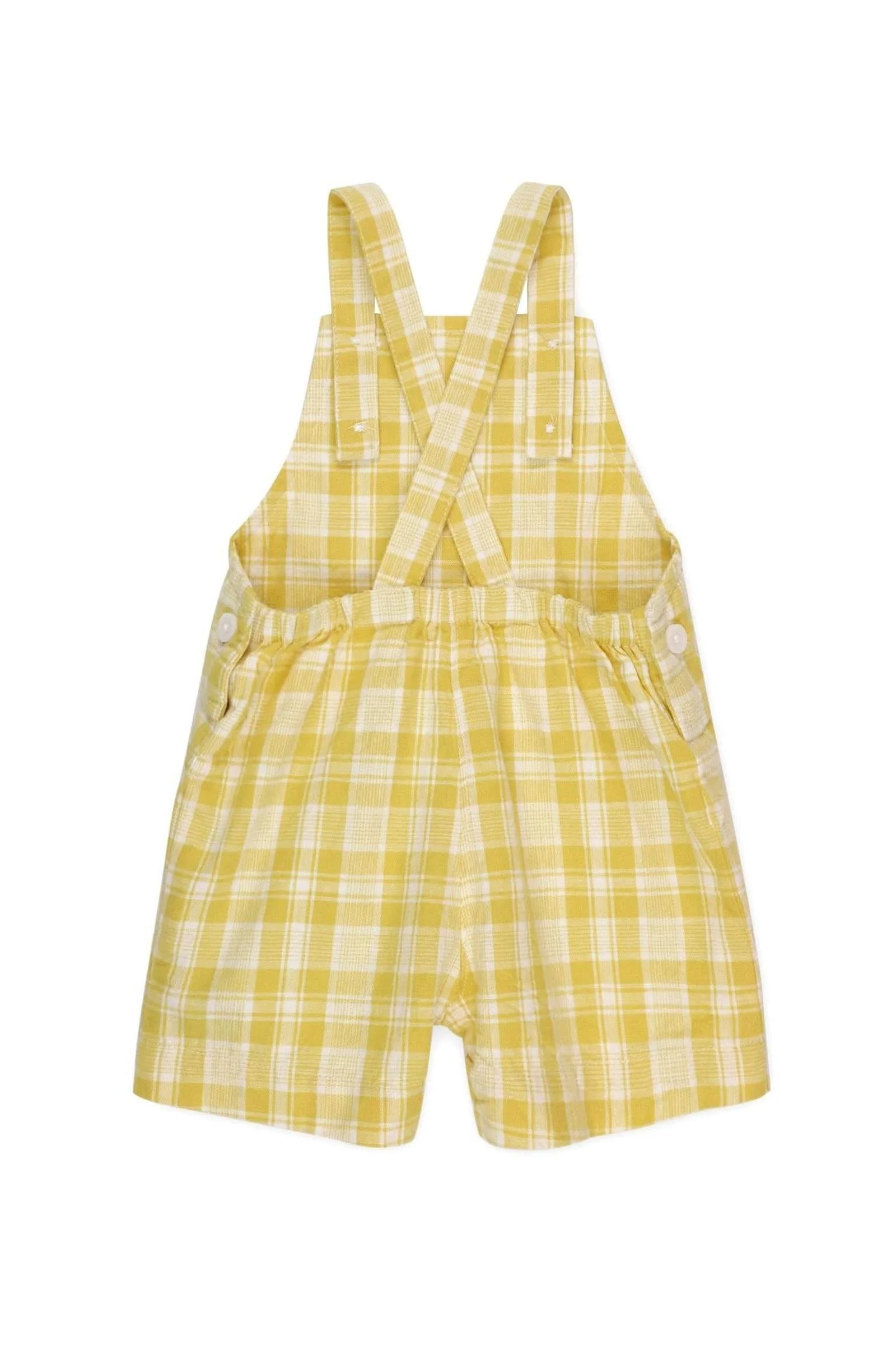 Linen & Organic Cotton Shortie Overall Romper, Yellow Plaid Linen, Baby - Image 5