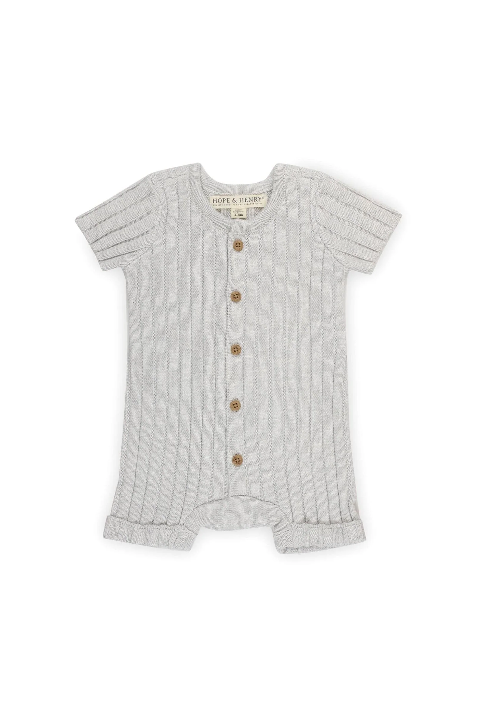 Hope & Henry Organic Cotton Shortie Romper & Jacquard Blanket Gift Set, Lite Grey, Newborn - Image 3