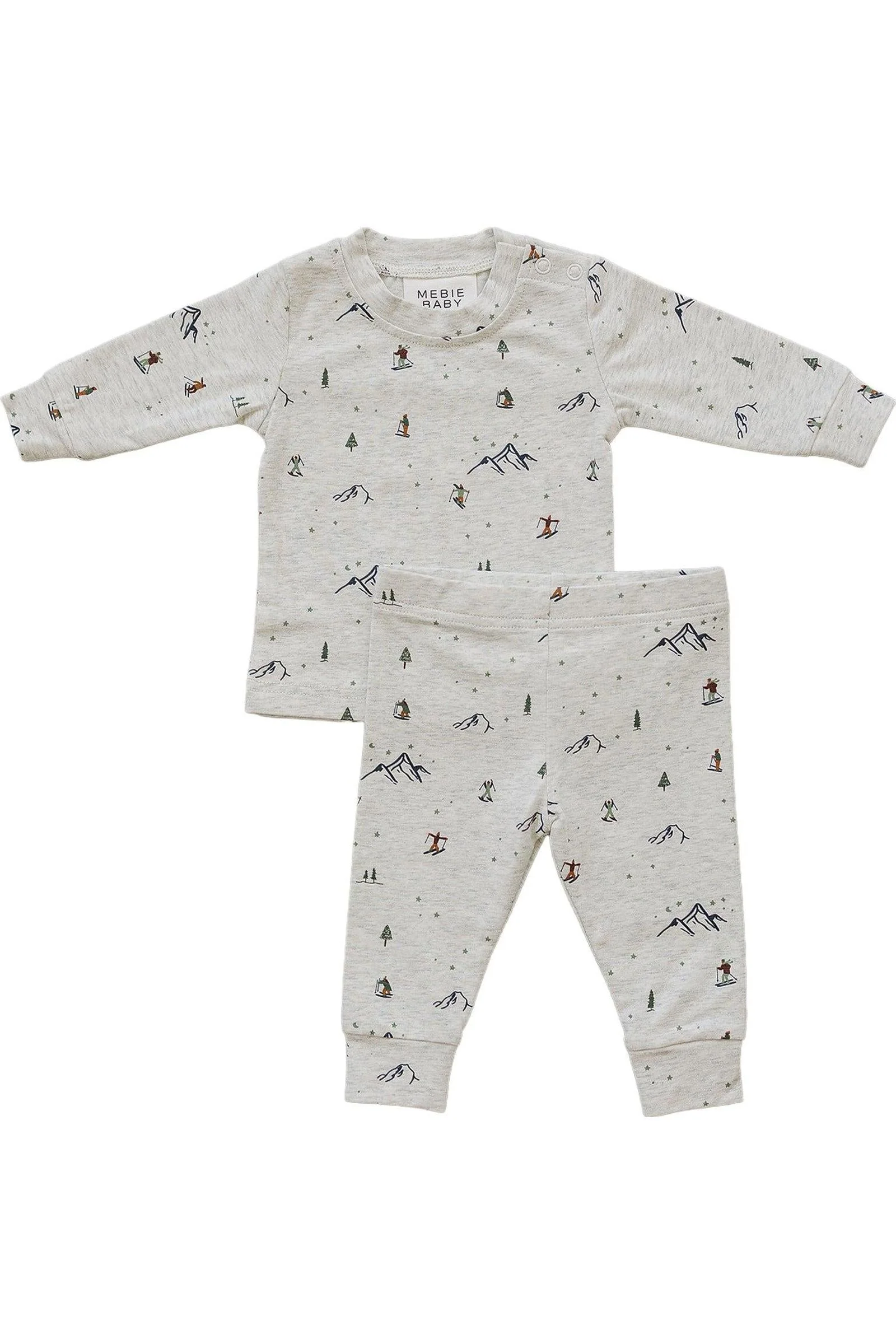 Mebie Baby Ski Print Cozy Pajama Set, Cotton, Baby Essentials - Image 2