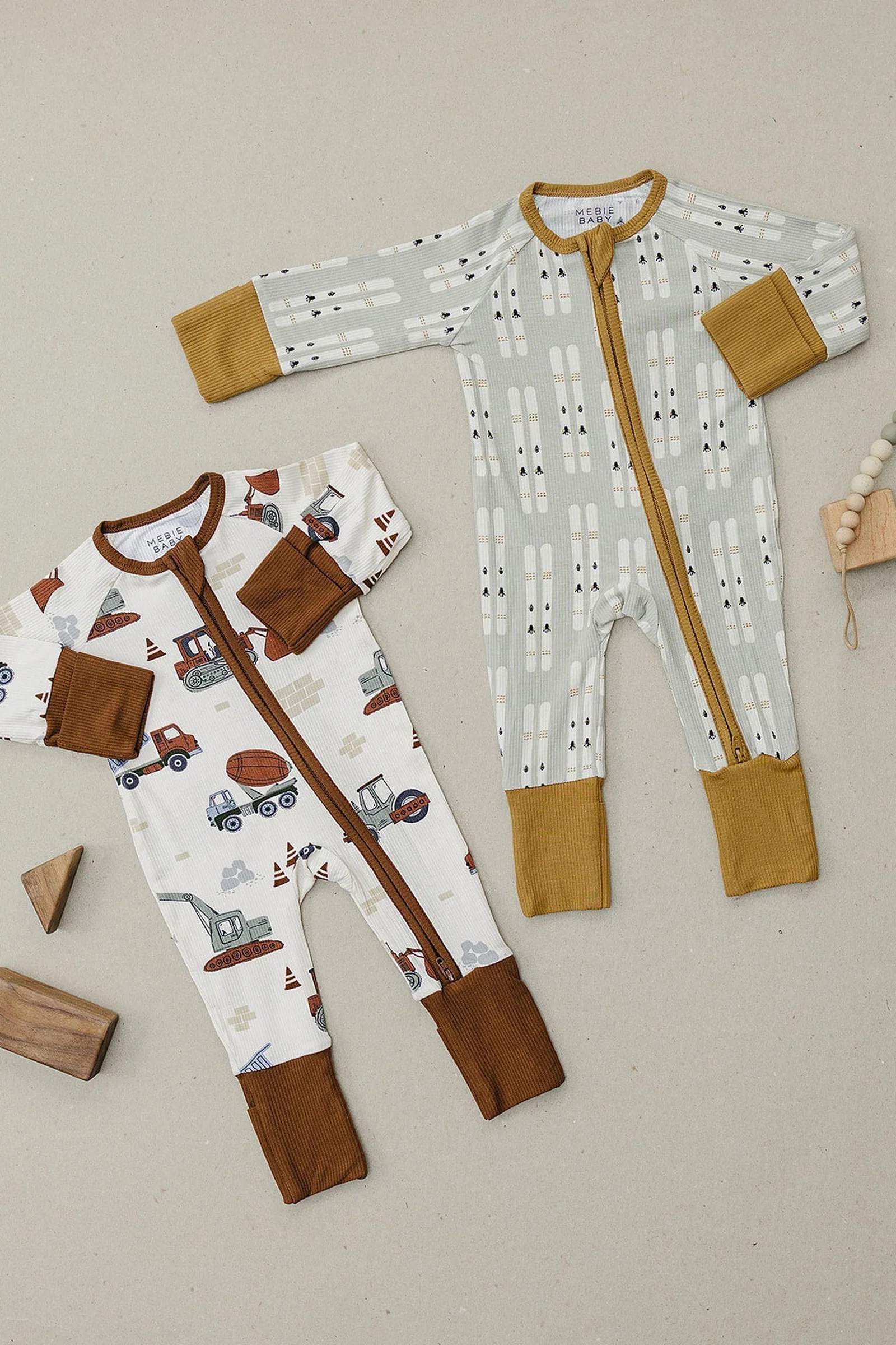 Mebie Baby Ski Ribbed Zipper Pajama, Bamboo, Baby Essentials - Image 4