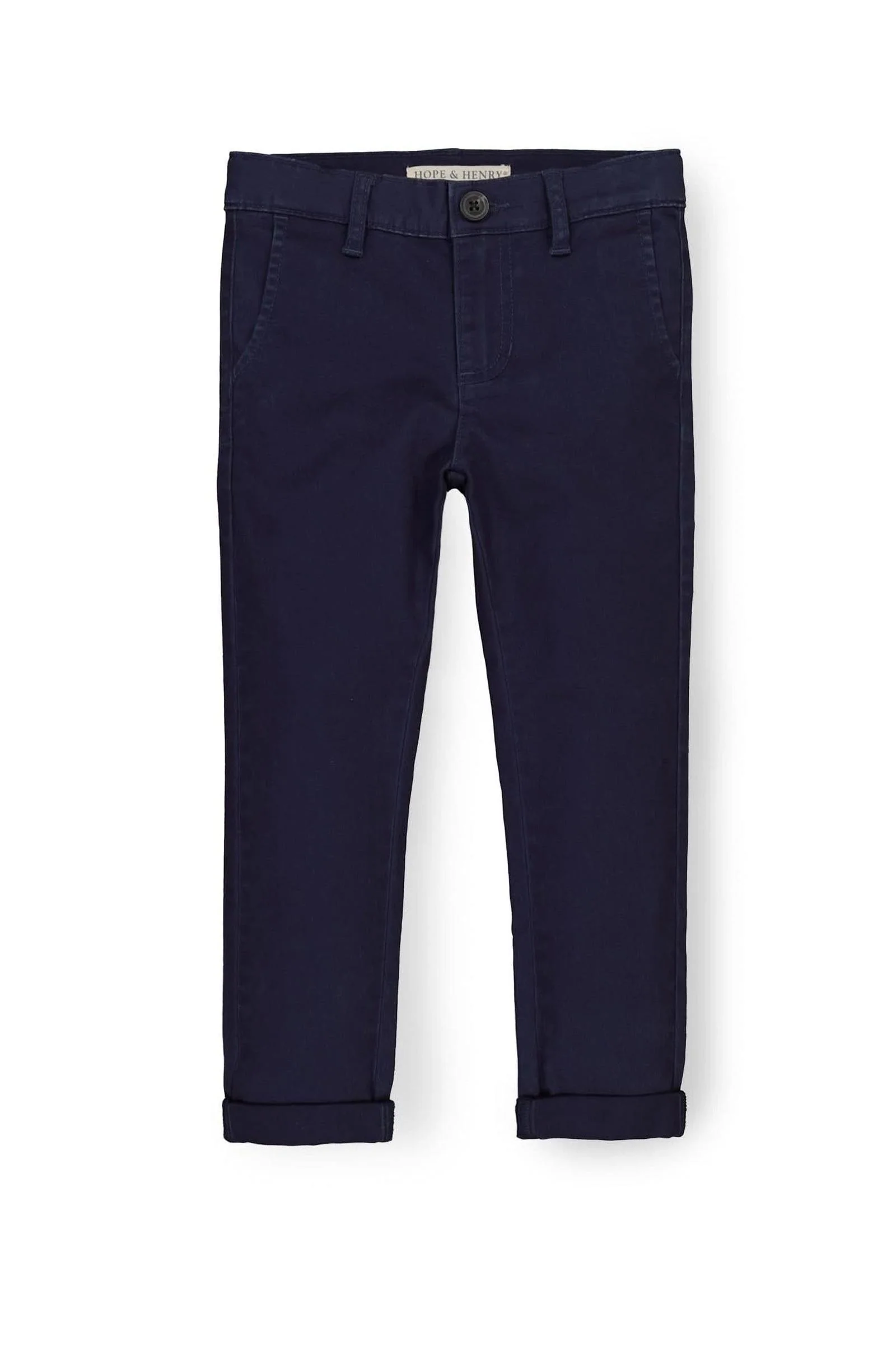 Hope & Henry Indigo Skinny Stretch Organic Cotton Twill Chino for Baby Boys, Navy, Baby - Image 2