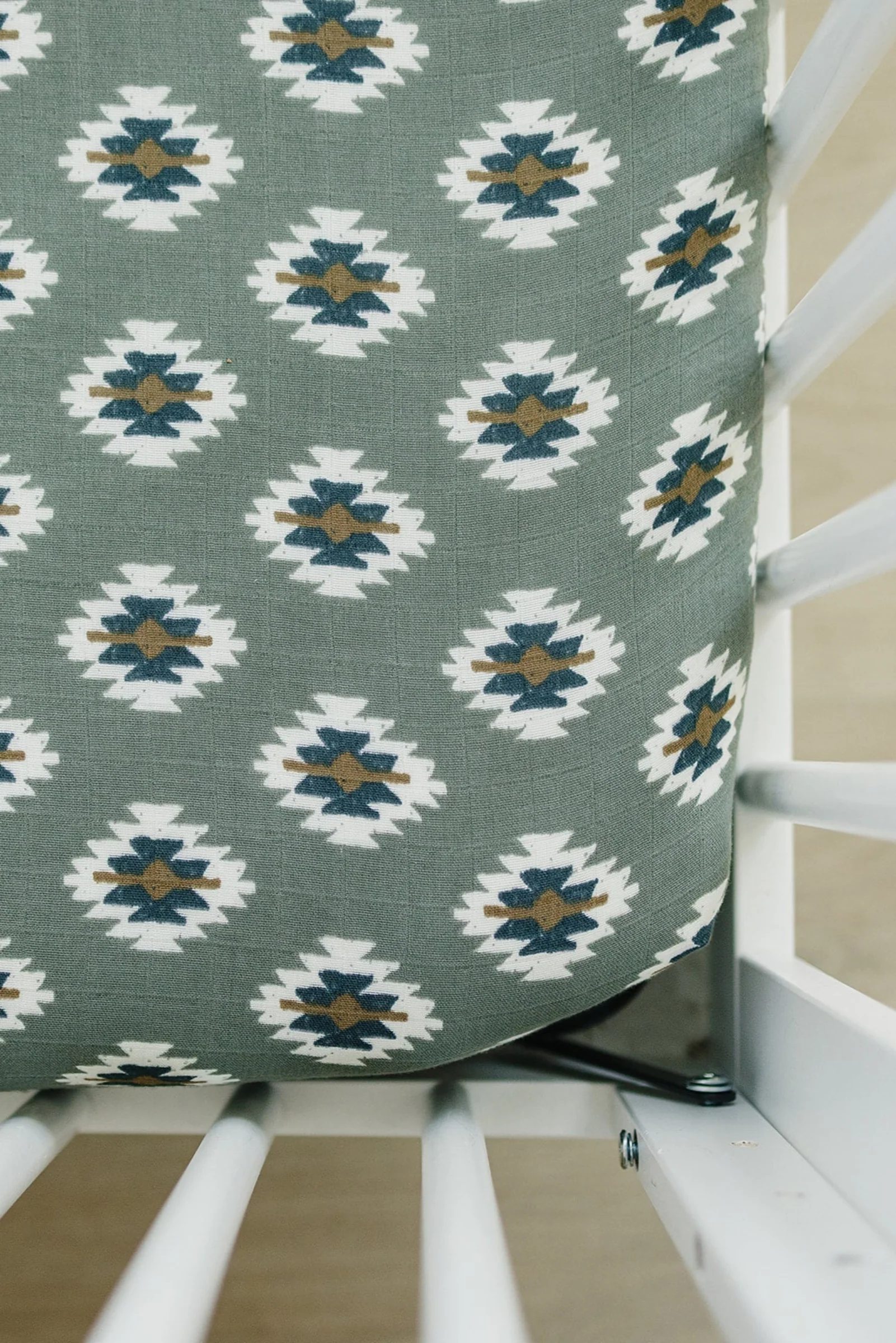 Mebie Baby Southwest Aztec Muslin Crib Sheet, 100% Cotton, Rodeo Collection, Neutral Colors, Gender Neutral, Baby - Image 2