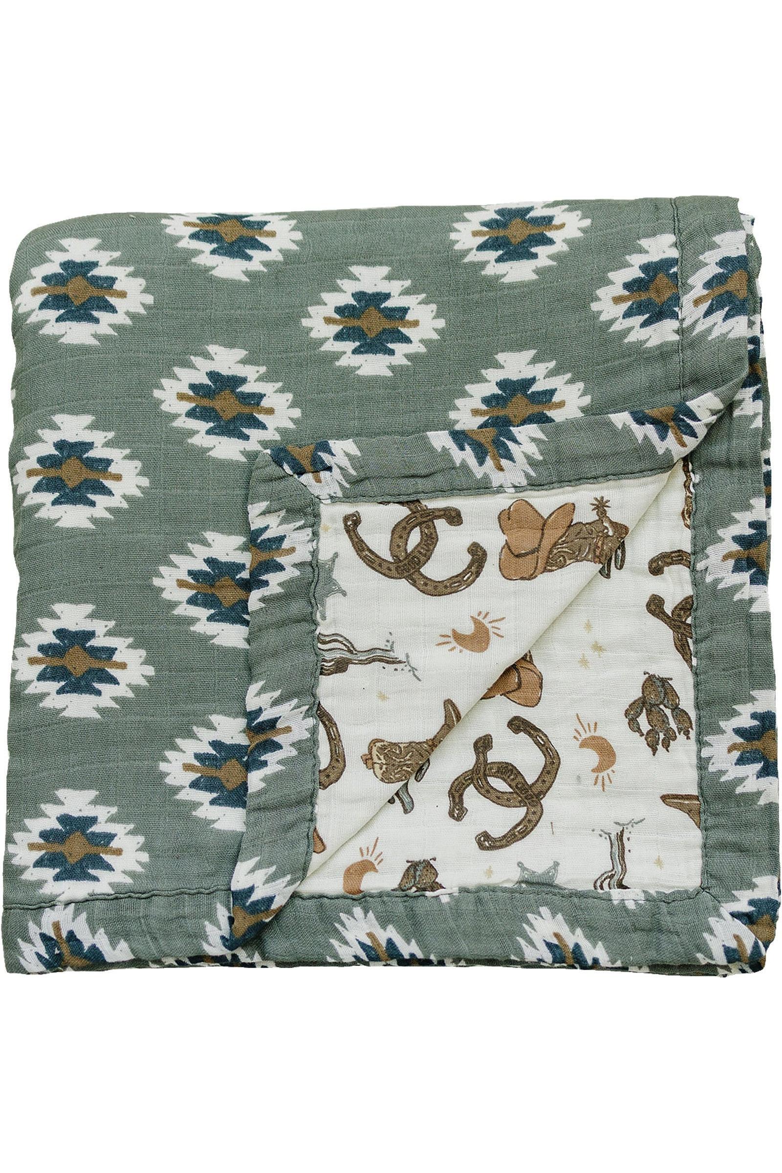 Mebie Baby Southwest Aztec + Outlaw Cowboy Muslin Crib Quilt, 100% Cotton, Neutral Colors, Gender Neutral, Baby - Image 2