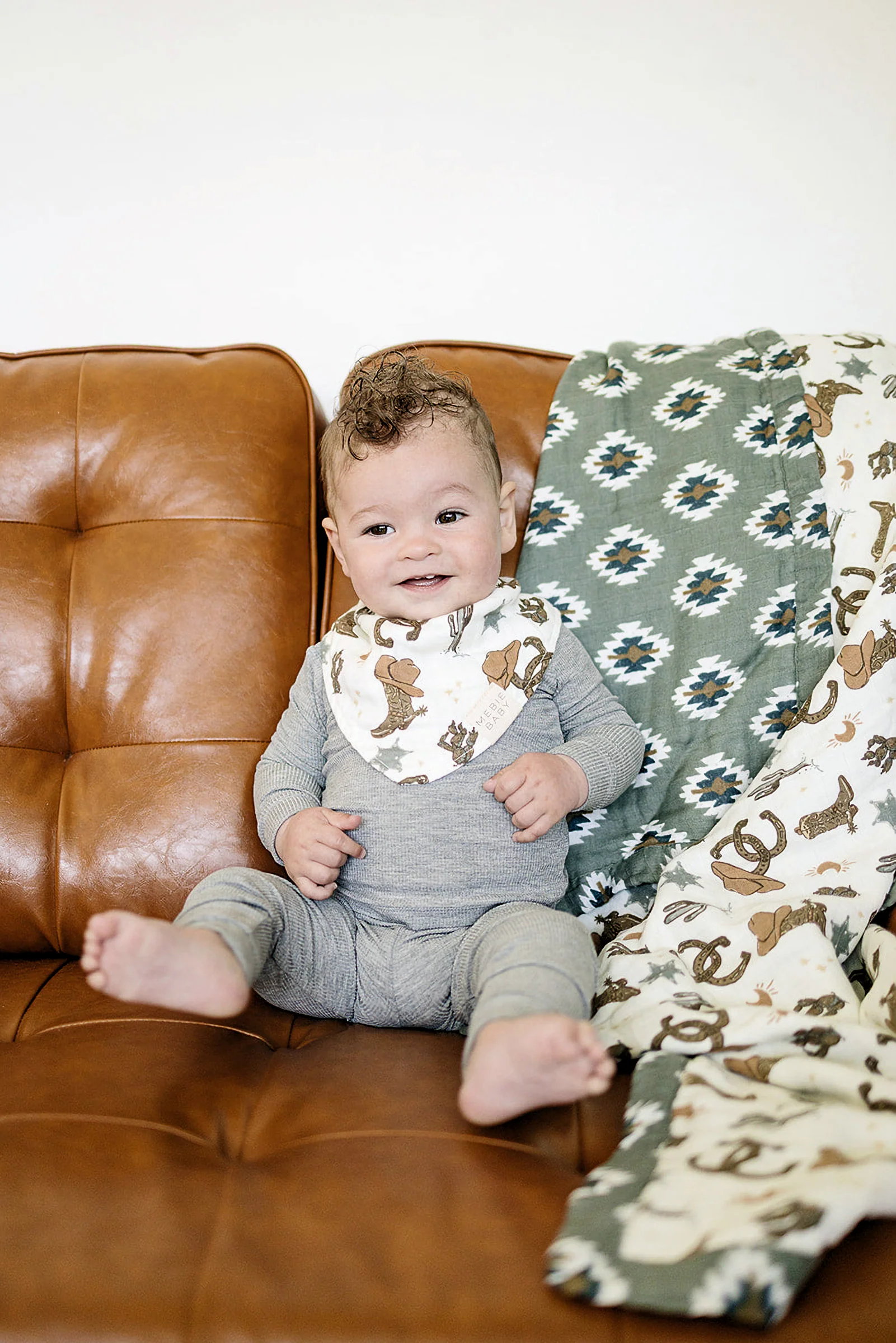 Mebie Baby Southwest Aztec + Outlaw Cowboy Muslin Crib Quilt, 100% Cotton, Neutral Colors, Gender Neutral, Baby - Image 3