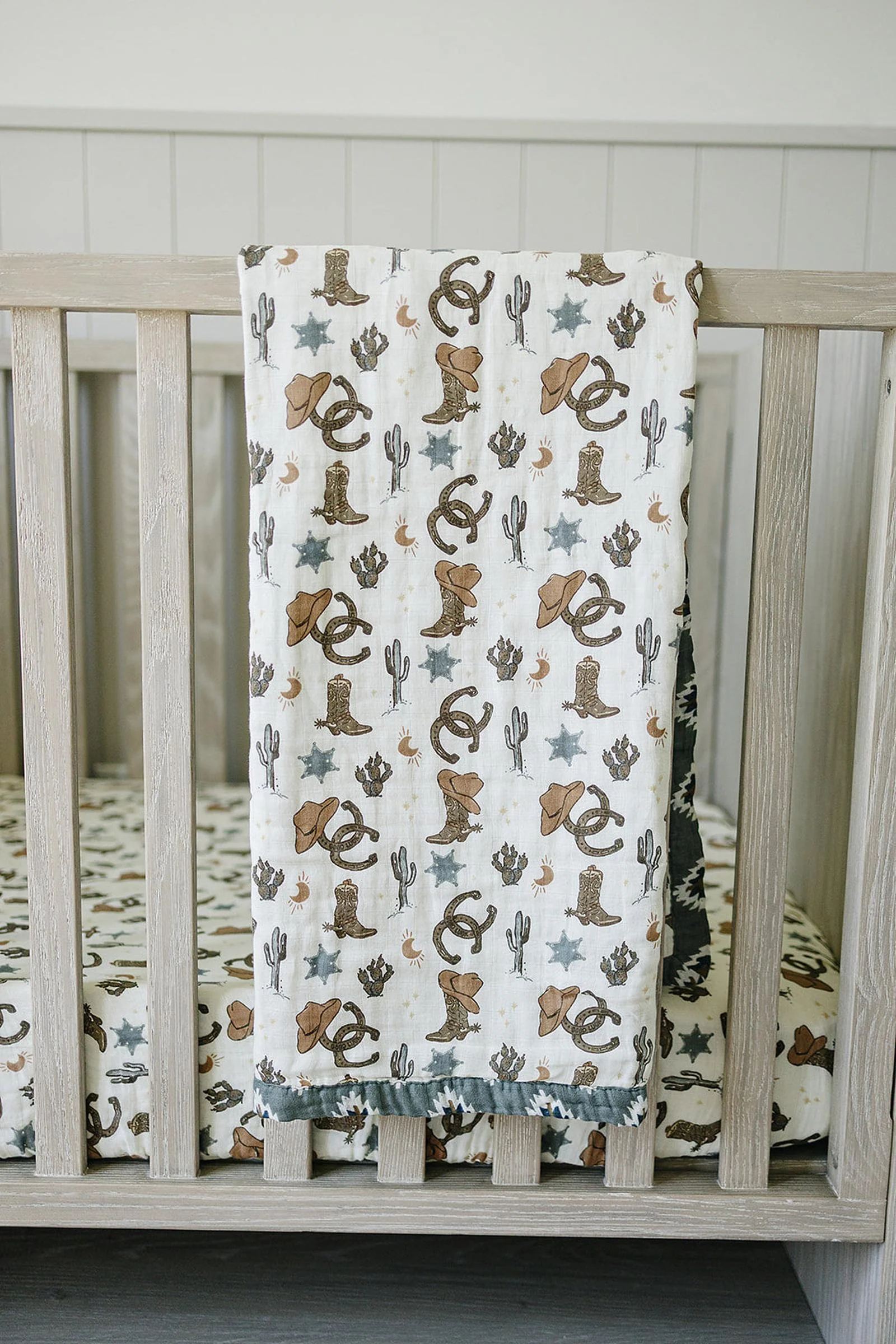 Mebie Baby Southwest Aztec + Outlaw Cowboy Muslin Crib Quilt, 100% Cotton, Neutral Colors, Gender Neutral, Baby - Image 4