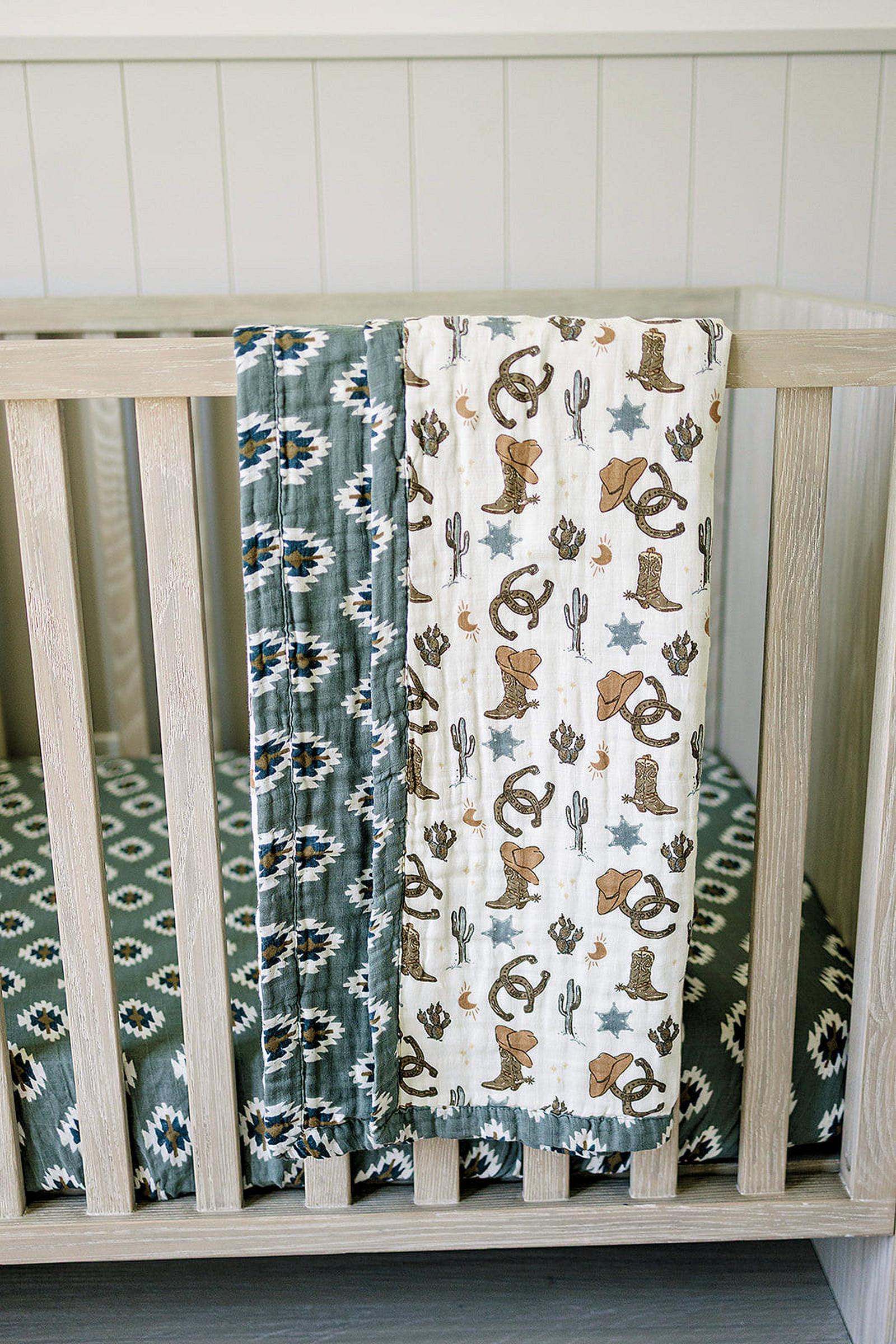 Mebie Baby Southwest Aztec + Outlaw Cowboy Muslin Crib Quilt, 100% Cotton, Neutral Colors, Gender Neutral, Baby - Image 5