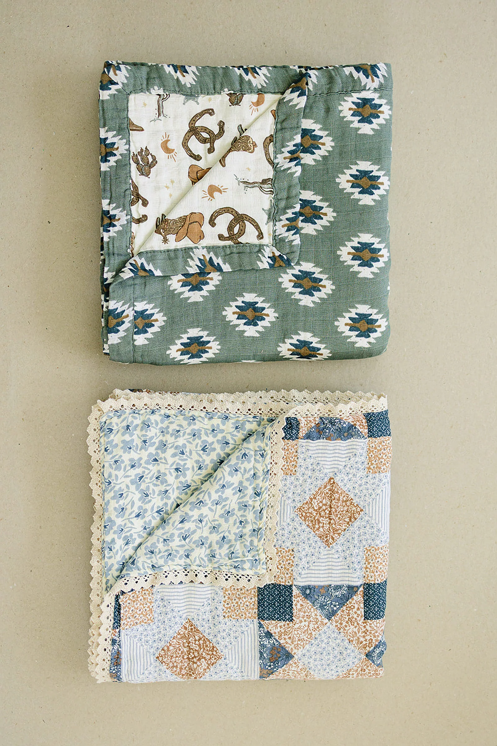 Mebie Baby Southwest Aztec + Outlaw Cowboy Muslin Crib Quilt, 100% Cotton, Neutral Colors, Gender Neutral, Baby - Image 7