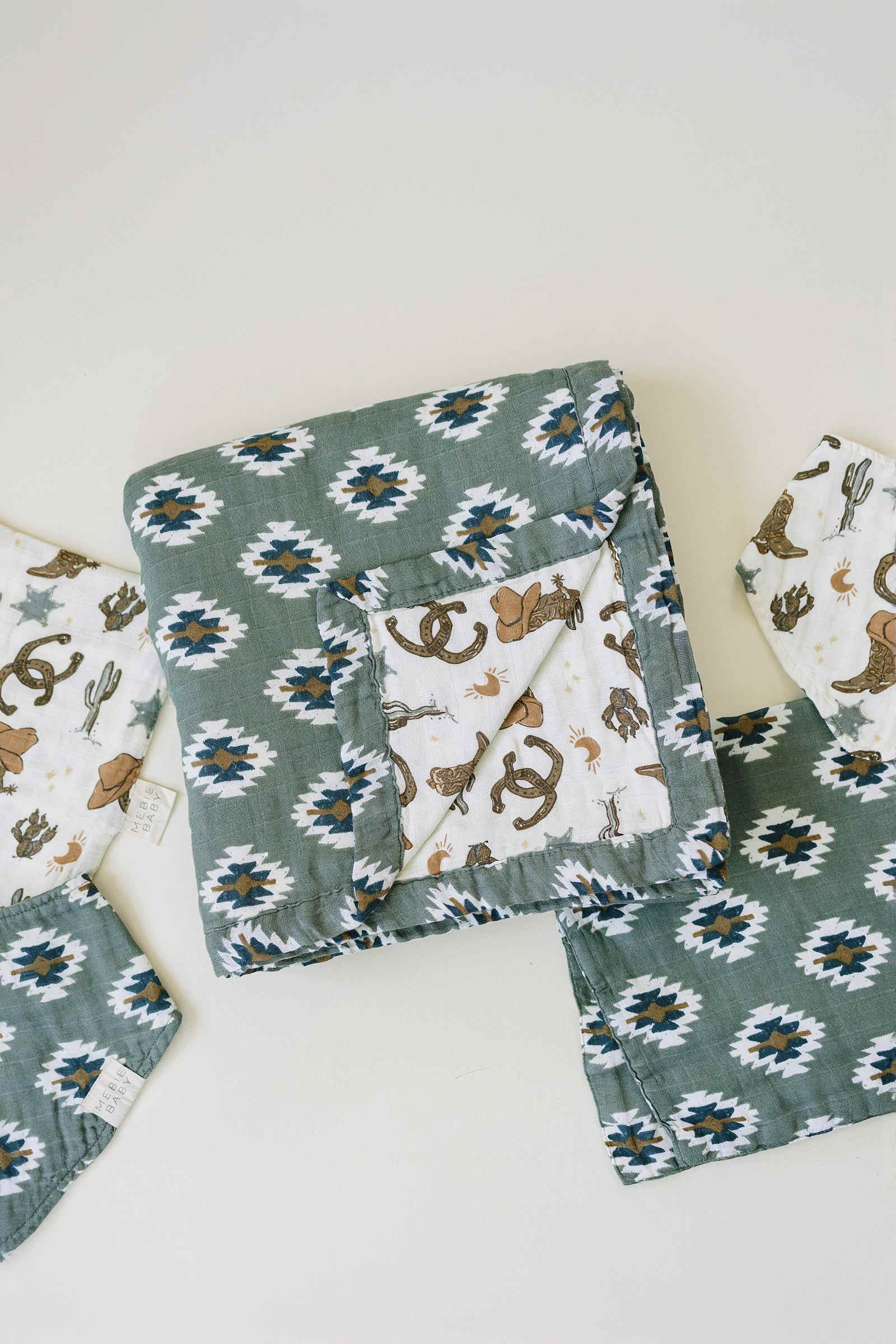 Mebie Baby Southwest Aztec + Outlaw Cowboy Muslin Crib Quilt, 100% Cotton, Neutral Colors, Gender Neutral, Baby - Image 8