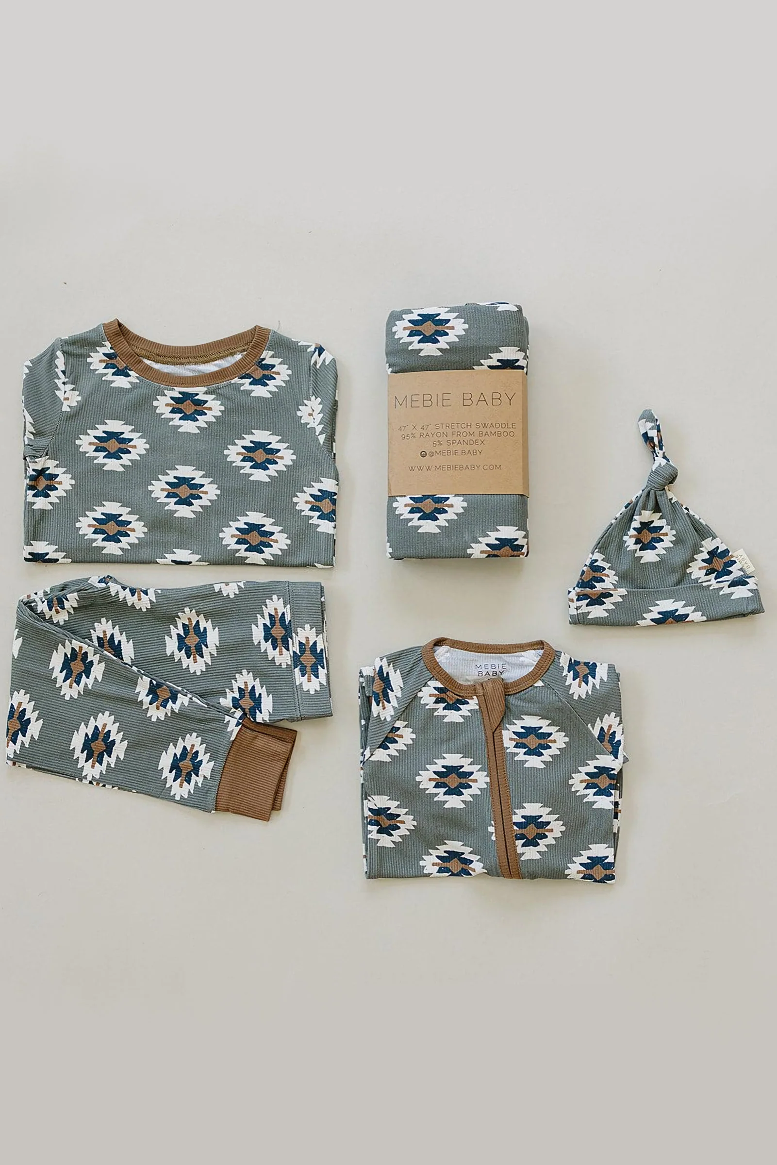 Mebie Baby Southwest Aztec Ribbed Cozy Pajama Set, Bamboo, Rodeo Collection, Gender Neutral, Baby, Toddler & Kids - Image 6