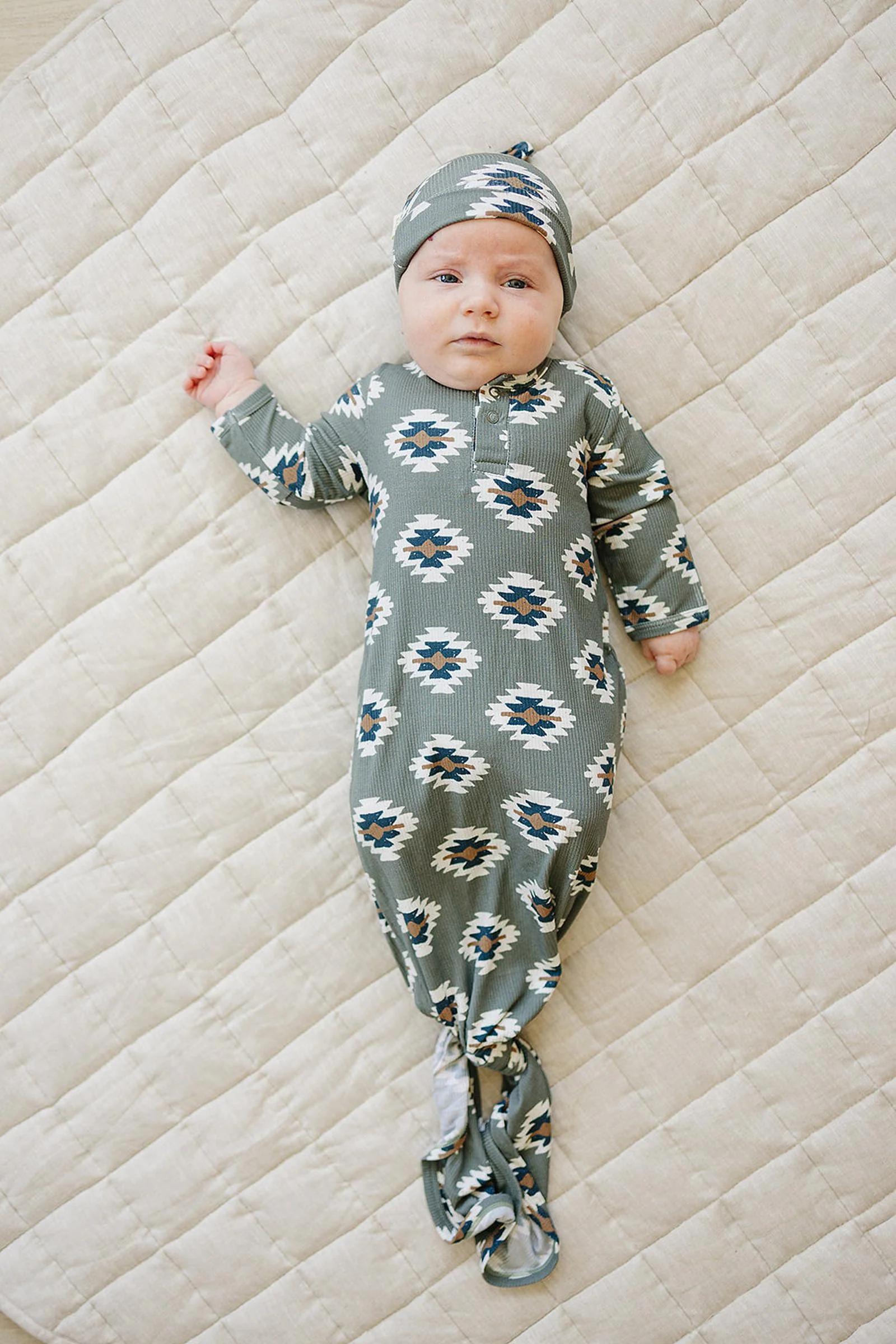 Mebie Baby Southwest Aztec Ribbed Knot Gown, Bamboo, Rodeo Collection, Baby Essentials