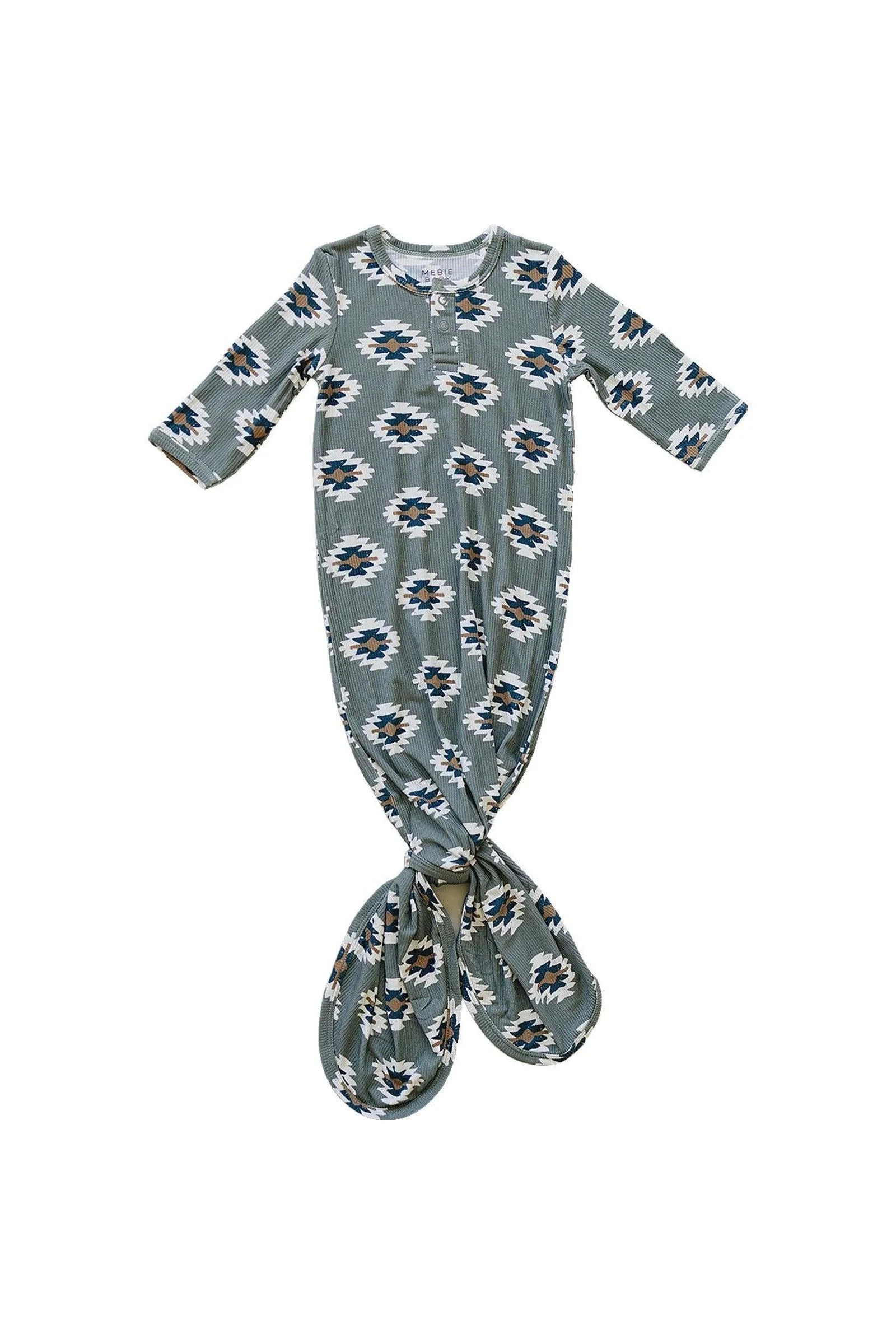 Mebie Baby Southwest Aztec Ribbed Knot Gown, Bamboo, Rodeo Collection, Baby Essentials - Image 2
