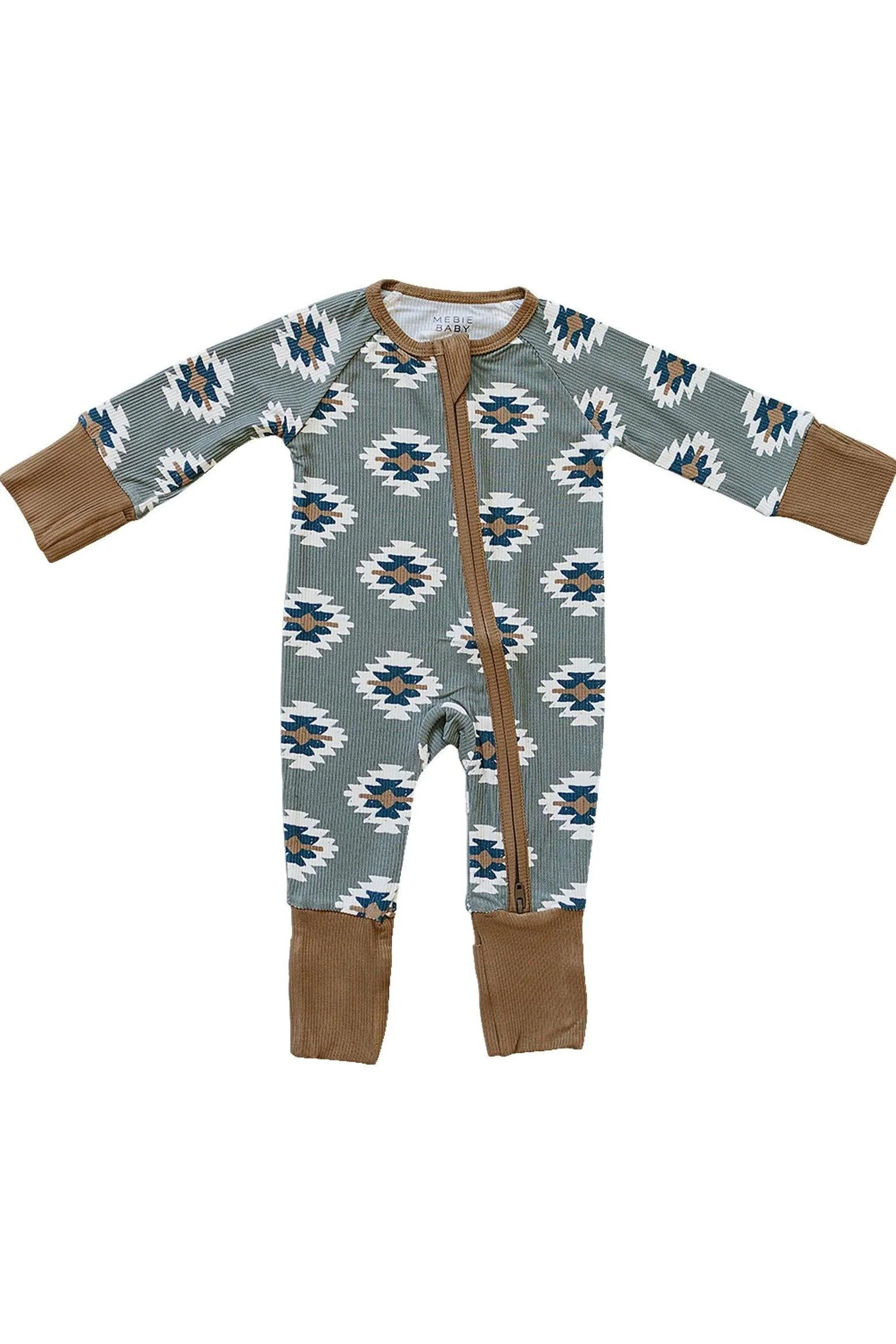 Mebie Baby Southwest Aztec Ribbed Zipper Pajama, Bamboo, Rodeo Collection, Baby Essentials - Image 2