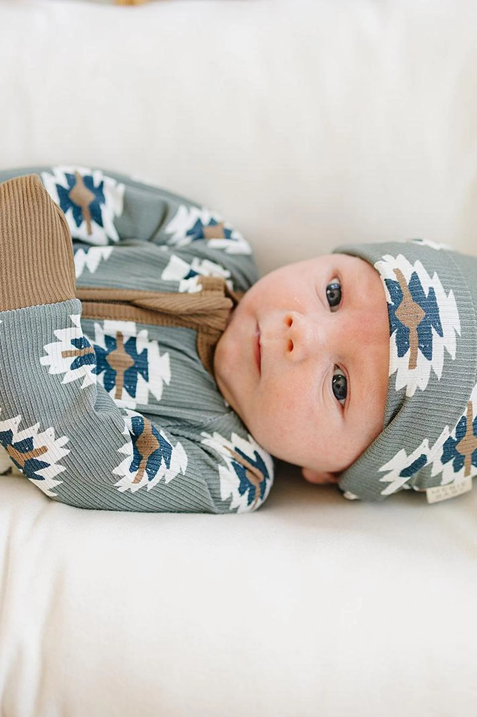 Mebie Baby Southwest Aztec Ribbed Zipper Pajama, Bamboo, Rodeo Collection, Baby Essentials - Image 3