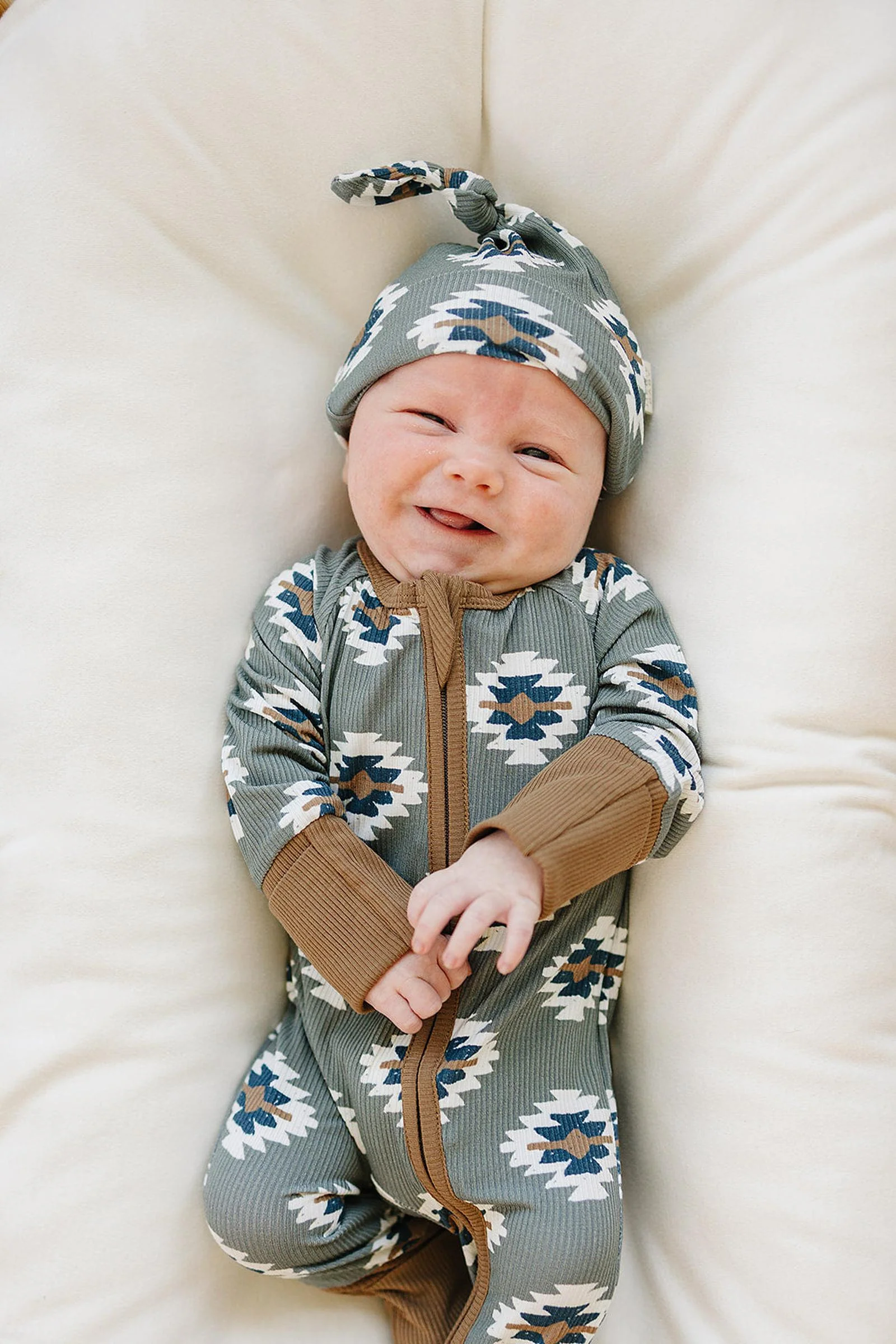 Mebie Baby Southwest Aztec Ribbed Zipper Pajama, Bamboo, Rodeo Collection, Baby Essentials - Image 4
