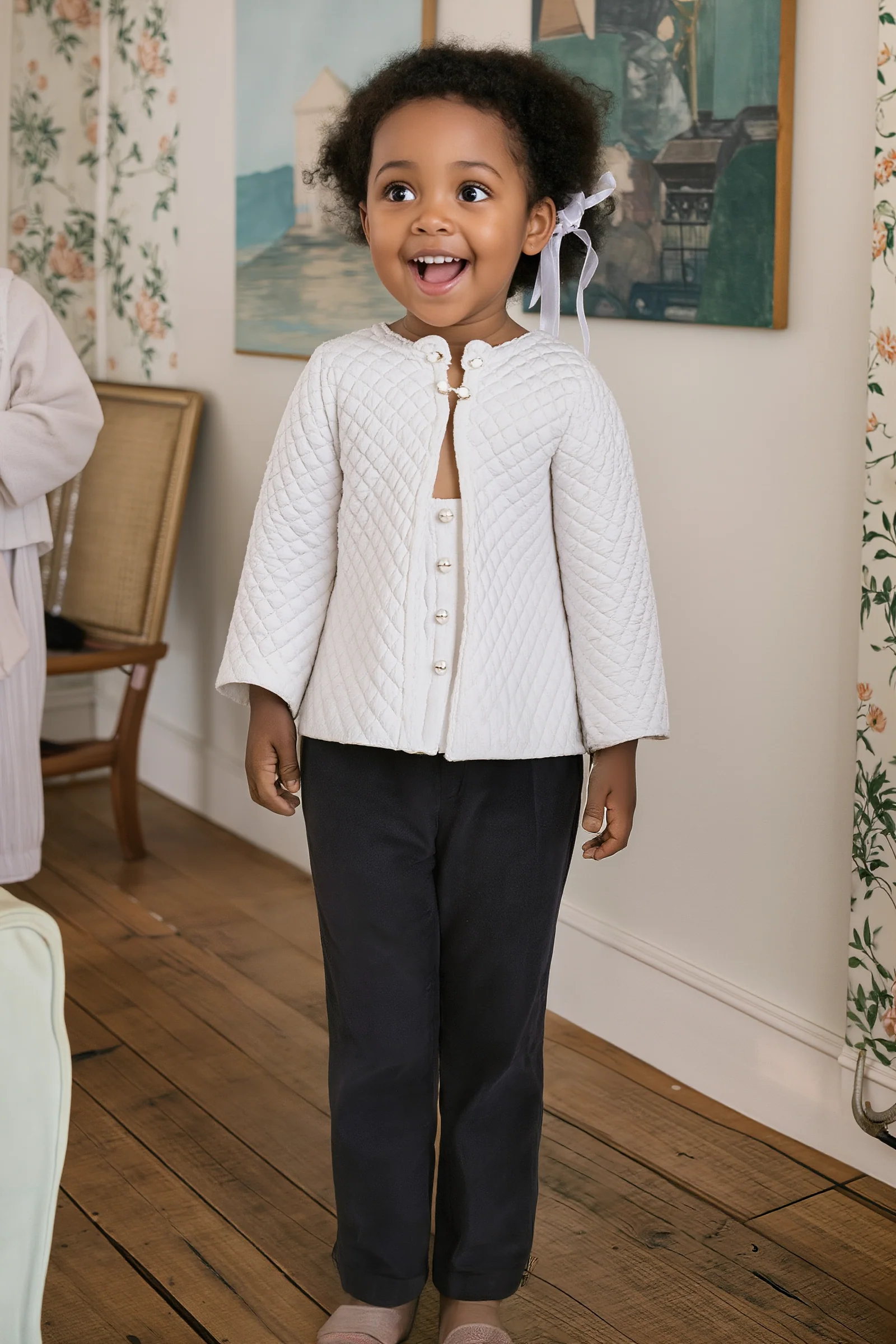 Hope & Henry Organic Cotton Straight Dressy Pants with Bow for Baby Girls, Black