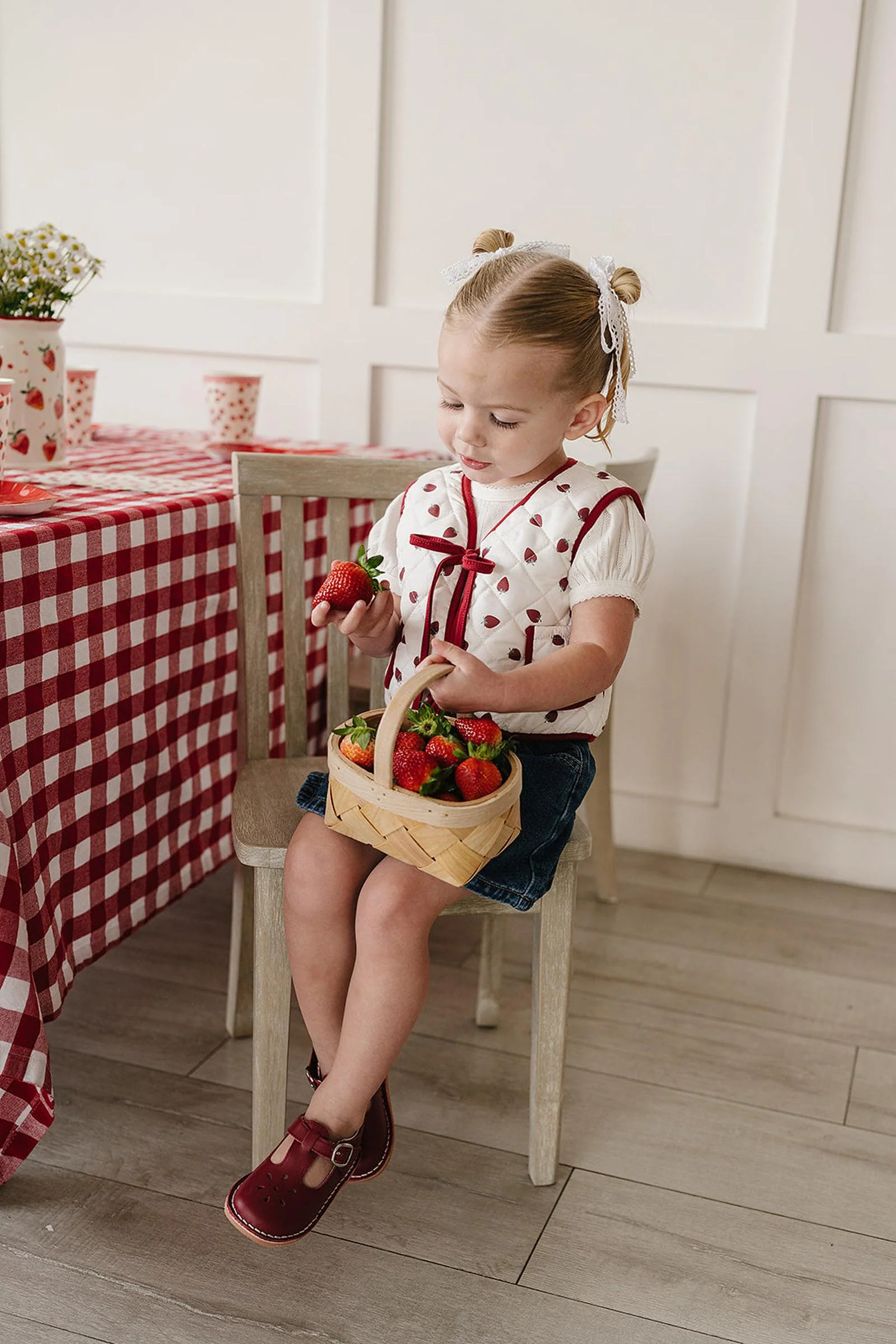 Strawberry Quilted Cotton Vest, Baby - Kids - Image 3
