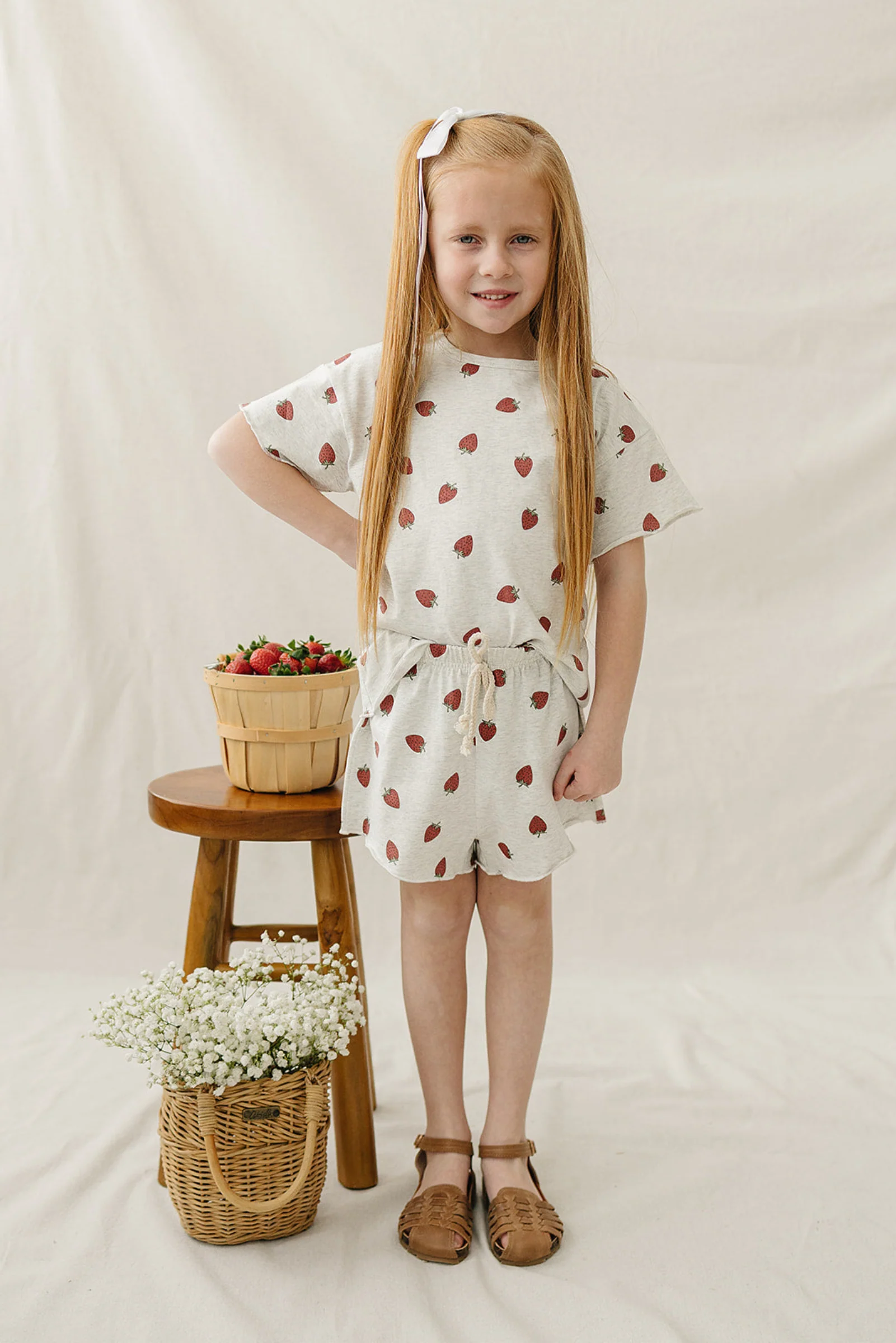 Mebie Baby Cotton Strawberry Short Set for Girls, Light Grey, Baby - Kids