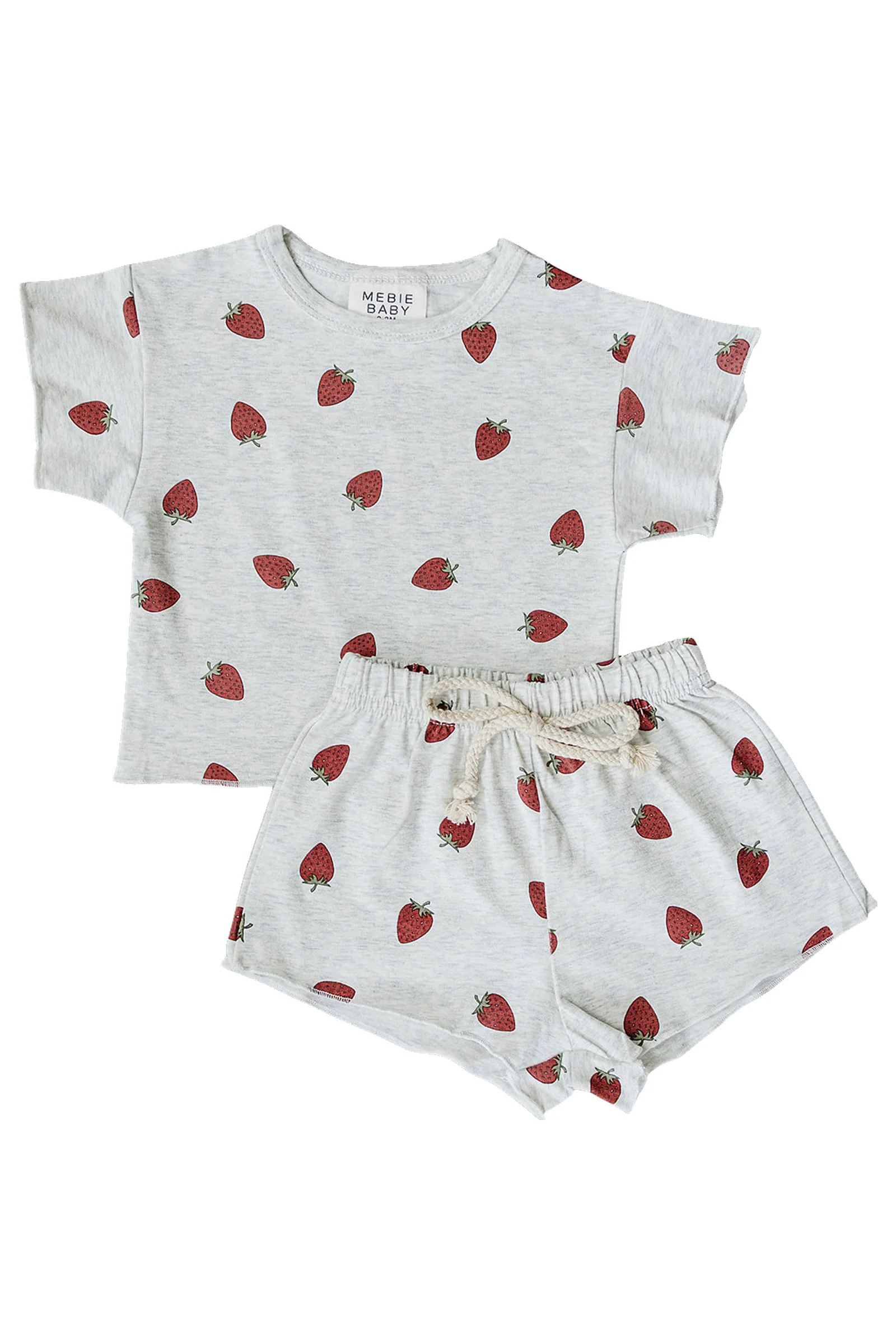 Mebie Baby Cotton Strawberry Short Set for Girls, Light Grey, Baby - Kids - Image 2