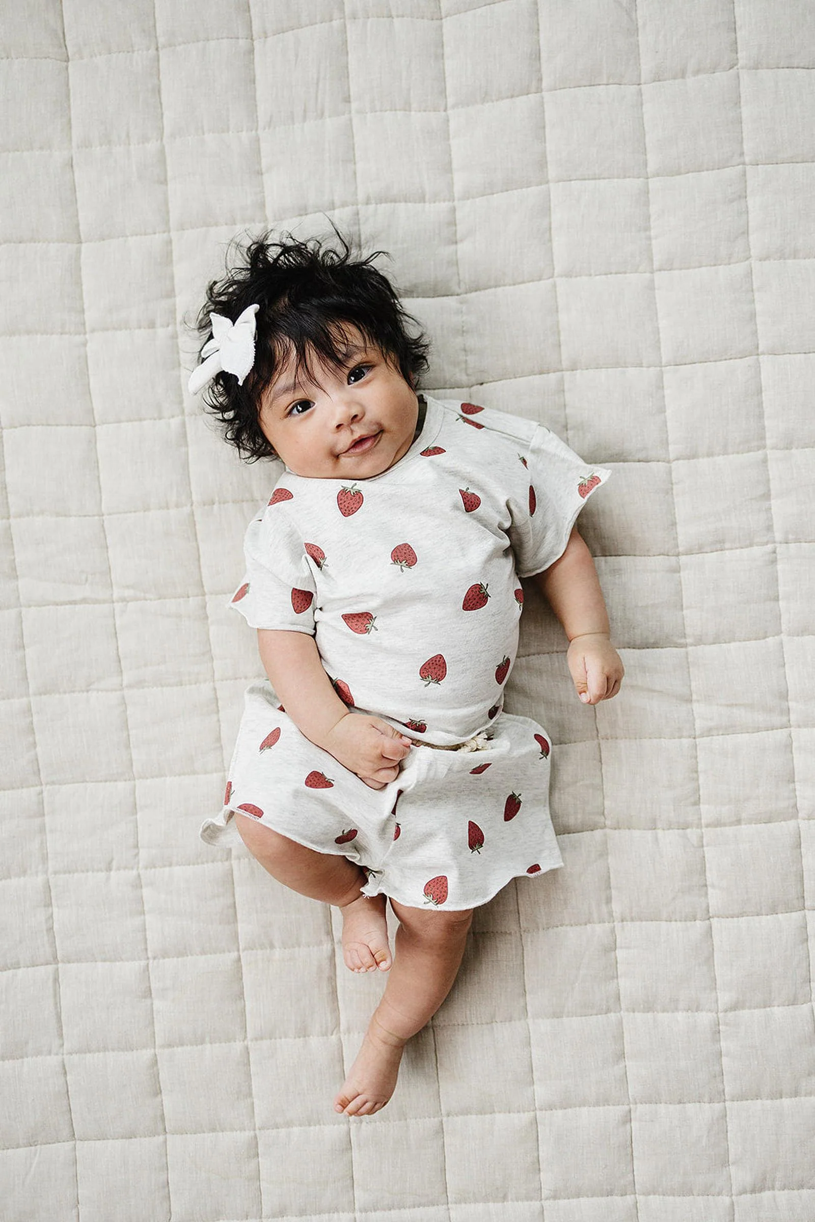 Mebie Baby Cotton Strawberry Short Set for Girls, Light Grey, Baby - Kids - Image 4
