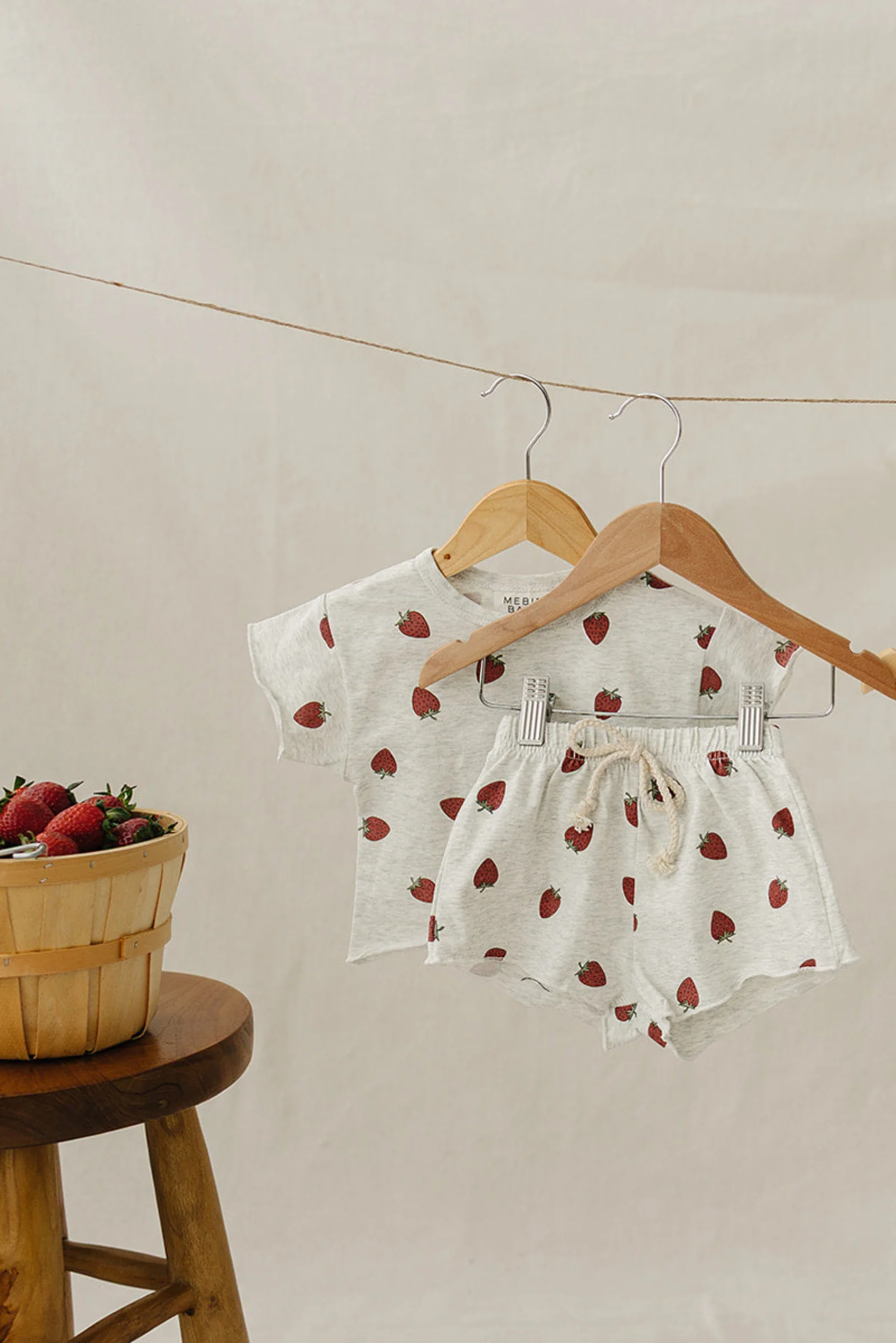 Mebie Baby Cotton Strawberry Short Set for Girls, Light Grey, Baby - Kids - Image 5