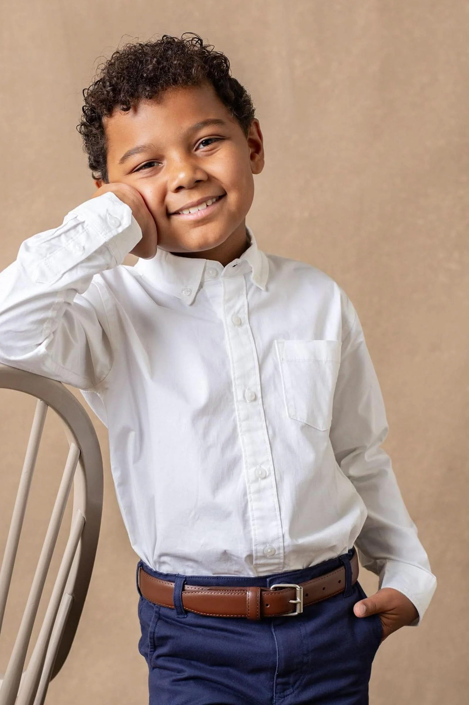 Hope & Henry Stretch Poplin Organic Cotton Button Down Shirt, White, Toddler & Kids