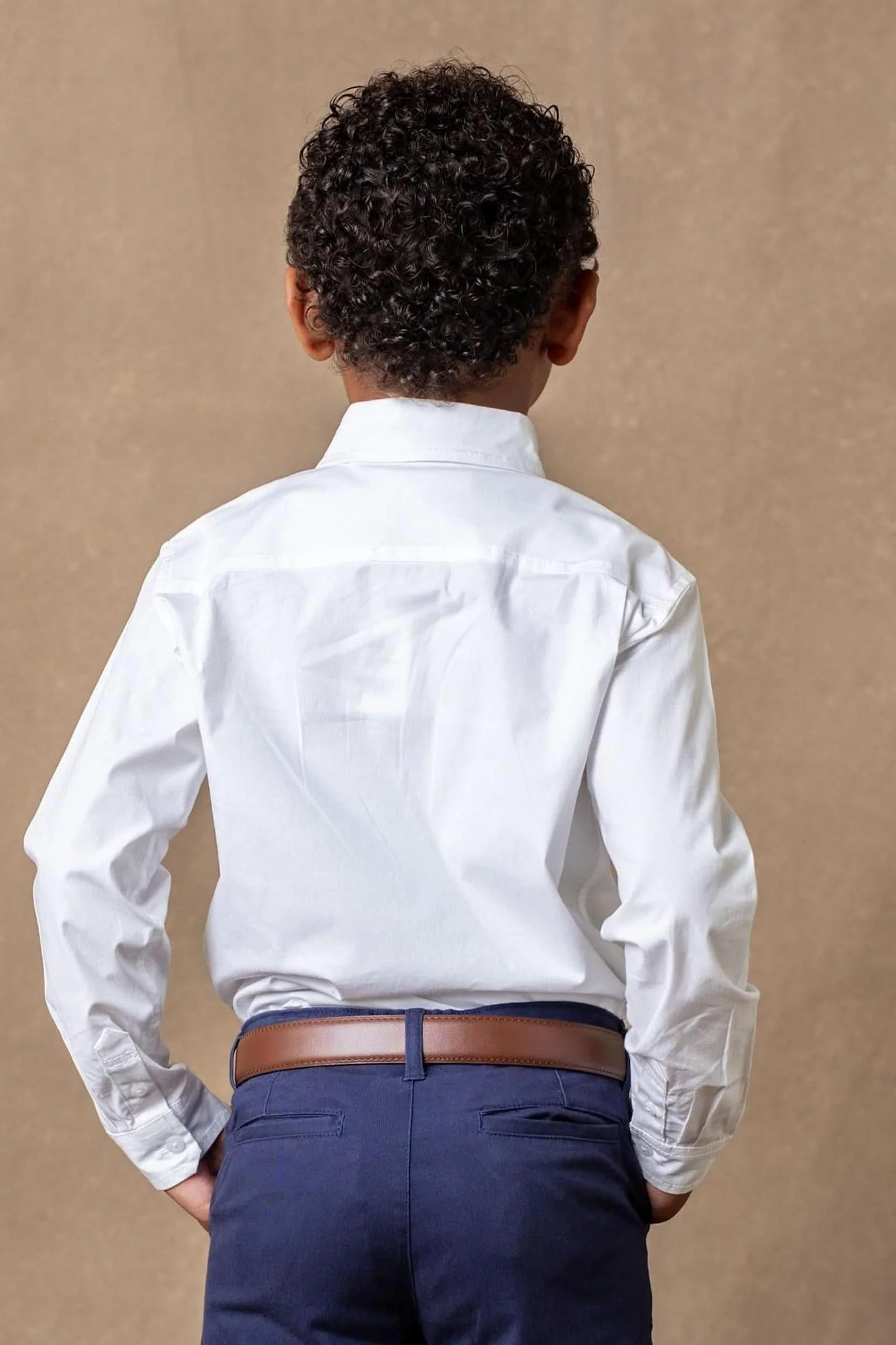 Hope & Henry Stretch Poplin Organic Cotton Button Down Shirt, White, Toddler & Kids - Image 4