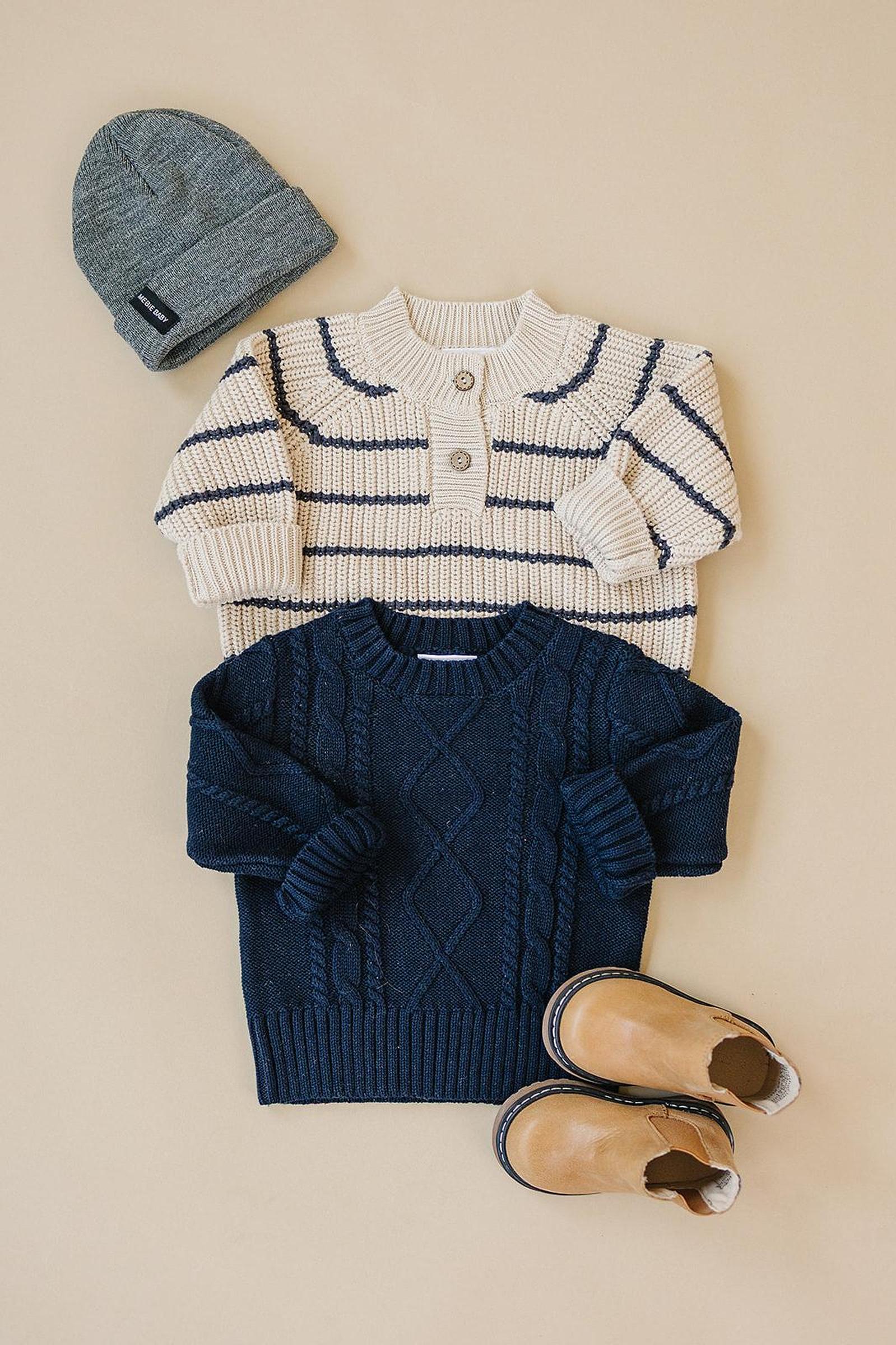 Mebie Baby Navy Stripe Button Knit Sweater, 100% Cotton, Gender Neutral, Baby, Toddler & Kids - Image 6