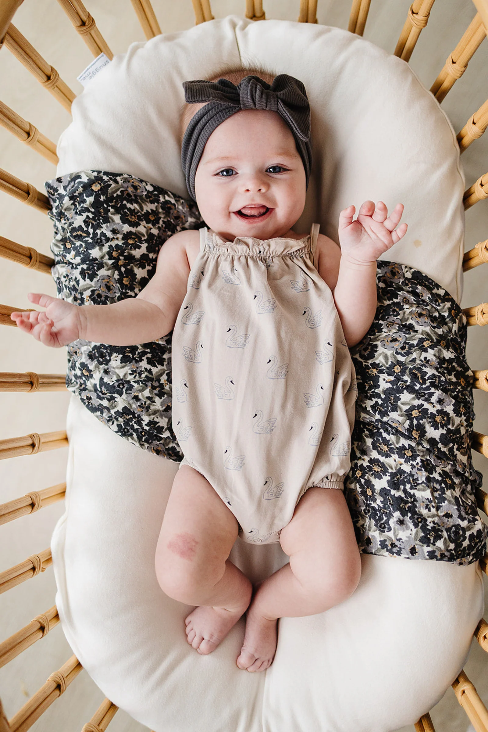 Mebie Baby Cotton Swan Tank Bubble Romper for Baby Girls, Cream