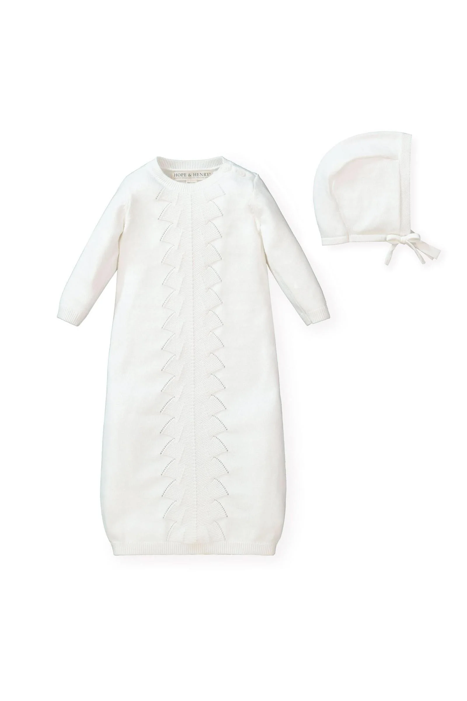 Hope & Henry Organic Cotton Sweater Gown and Bonnet Set, Soft White, Newborn & Baby - Image 2
