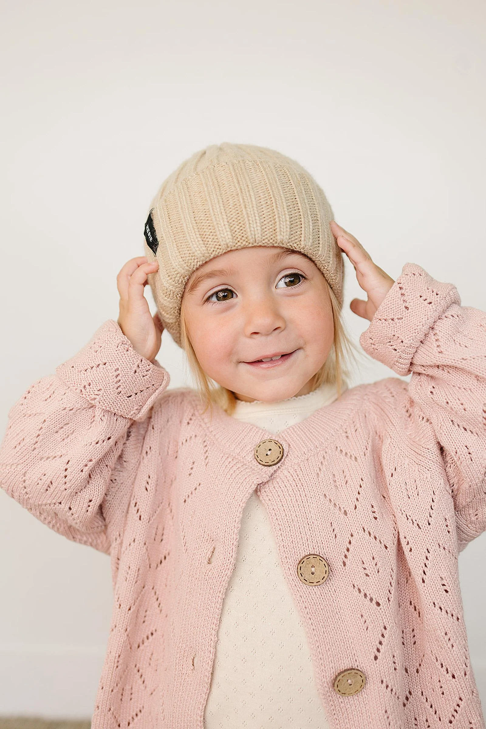 Mebie Baby Tan Chunky Knit Beanie, 100% Angora Wool, Gender Neutral, Baby