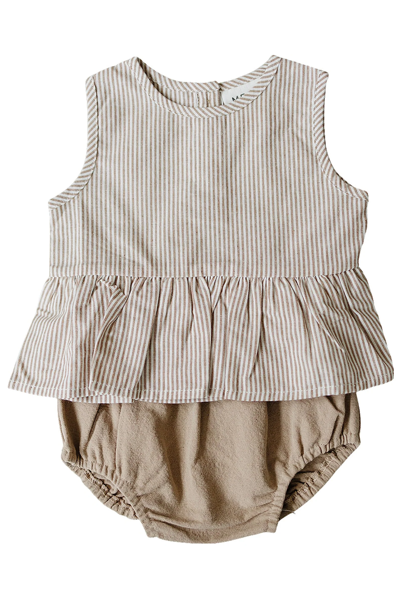 Mebie Baby Tan Stripes Cotton Peplum Bloomer Set for Baby Girls, Sizes 0-2T - Image 2