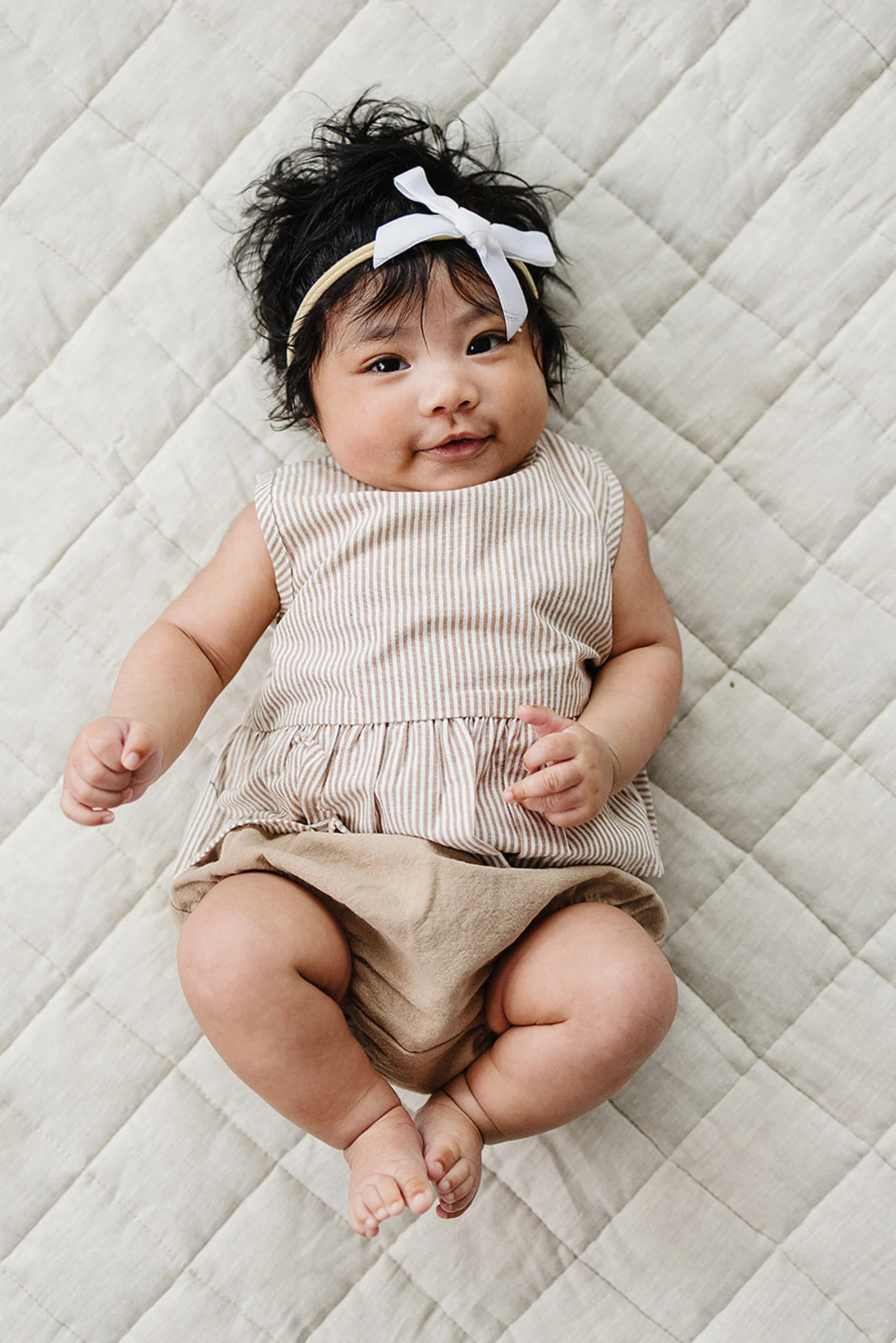 Mebie Baby Tan Stripes Cotton Peplum Bloomer Set for Baby Girls, Sizes 0-2T - Image 3