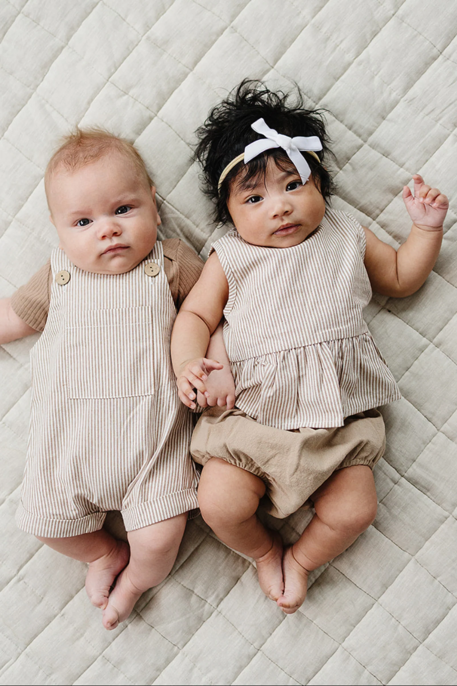 Mebie Baby Tan Stripes Cotton Peplum Bloomer Set for Baby Girls, Sizes 0-2T - Image 4