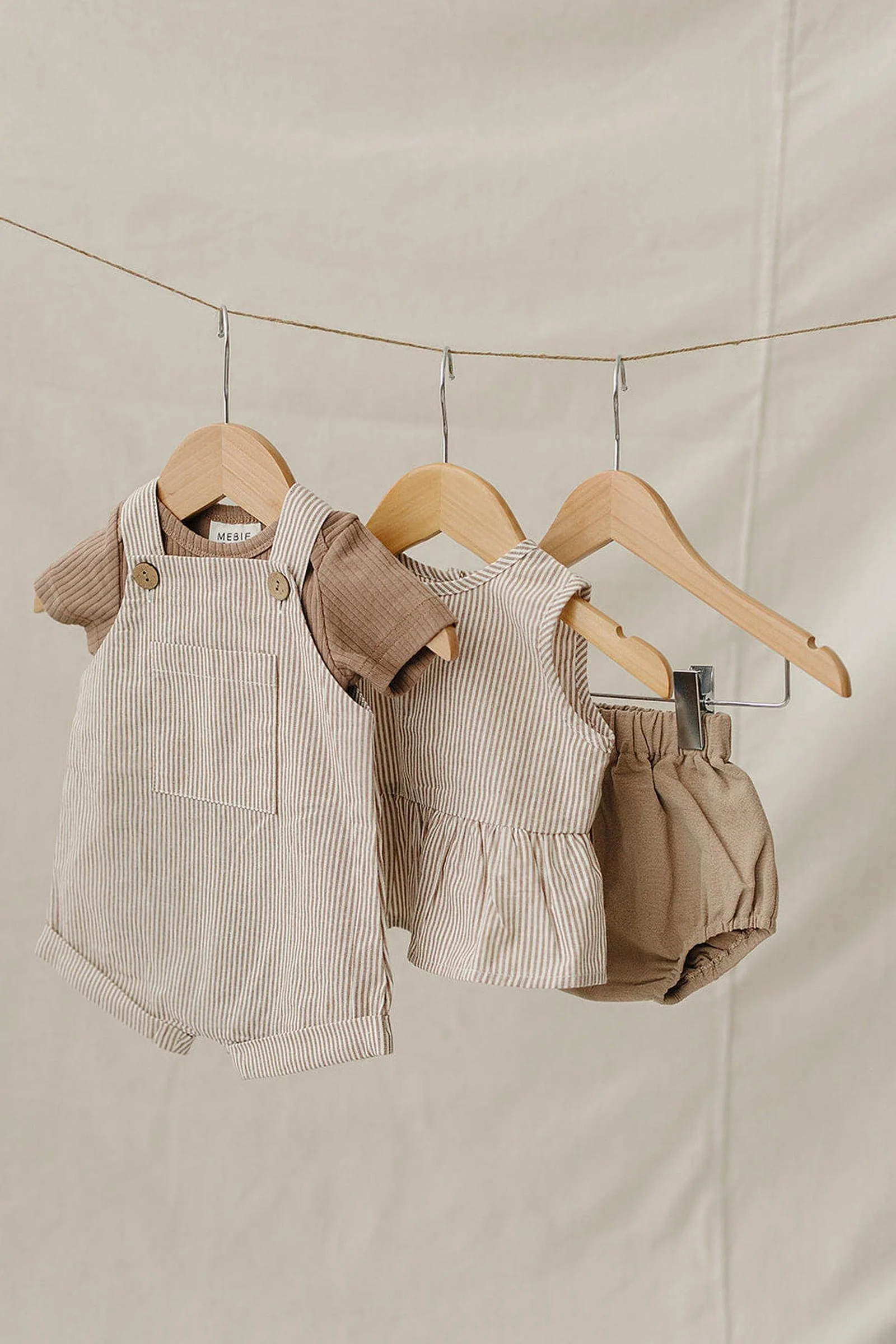 Mebie Baby Tan Stripes Cotton Peplum Bloomer Set for Baby Girls, Sizes 0-2T - Image 5
