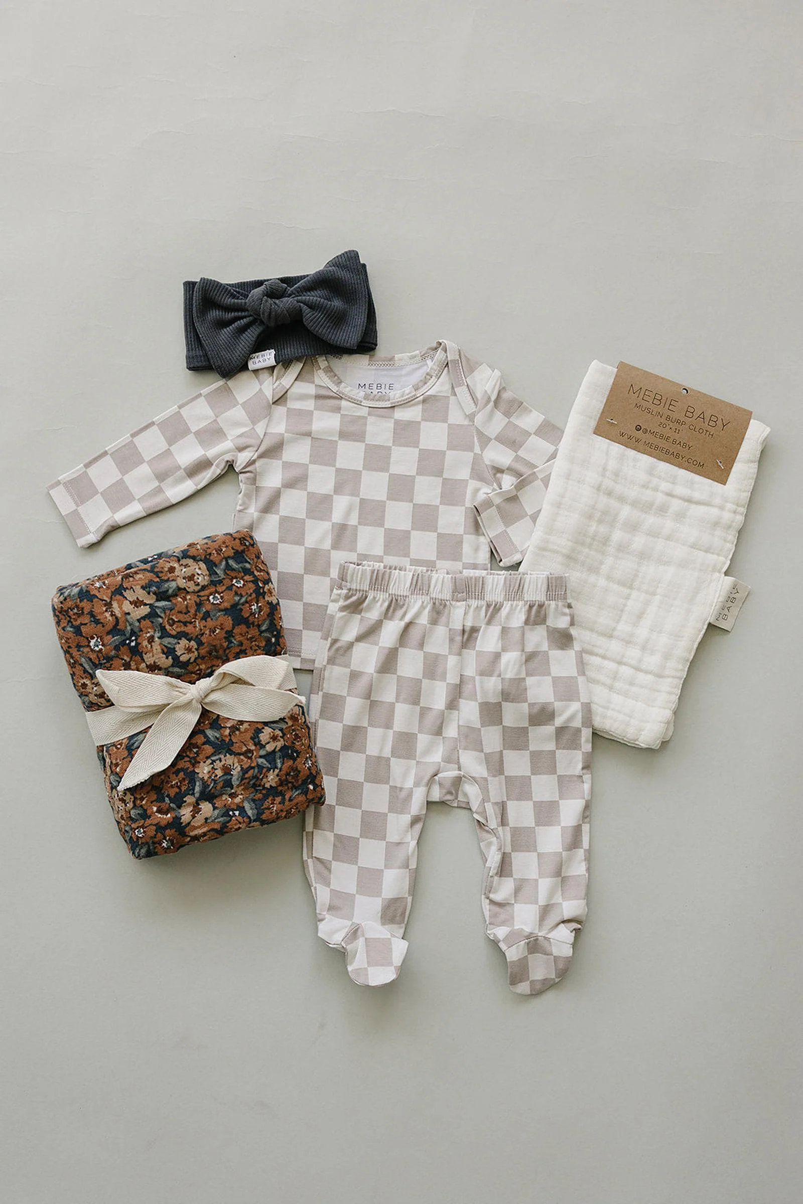 Taupe Checkered Bamboo Baby Layette Set - Image 4