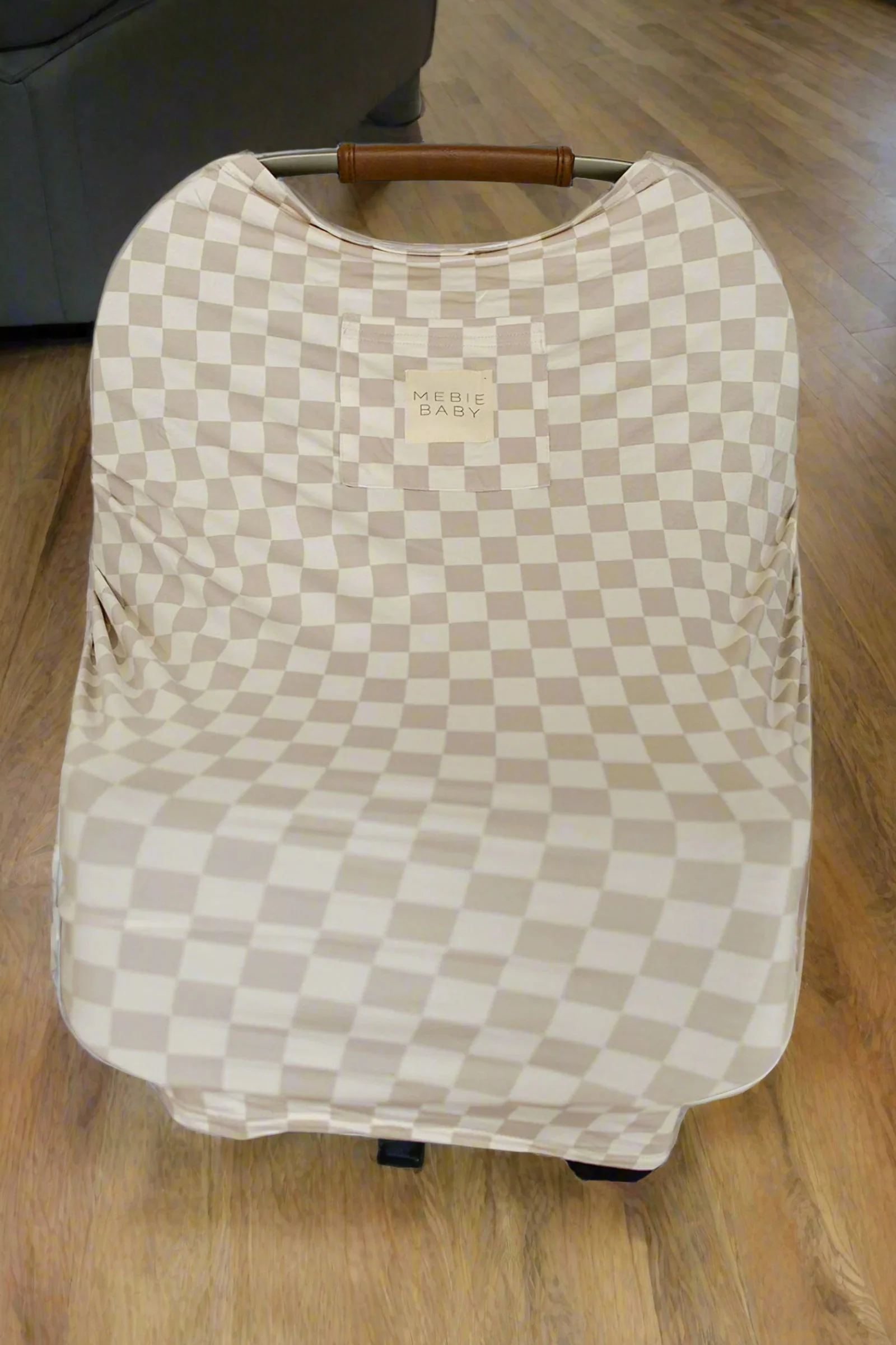 Mebie Baby Taupe Checkered Multi-Use, Bamboo, Car Seat & Nursing Cover, Gender Neutral, Baby - Image 2