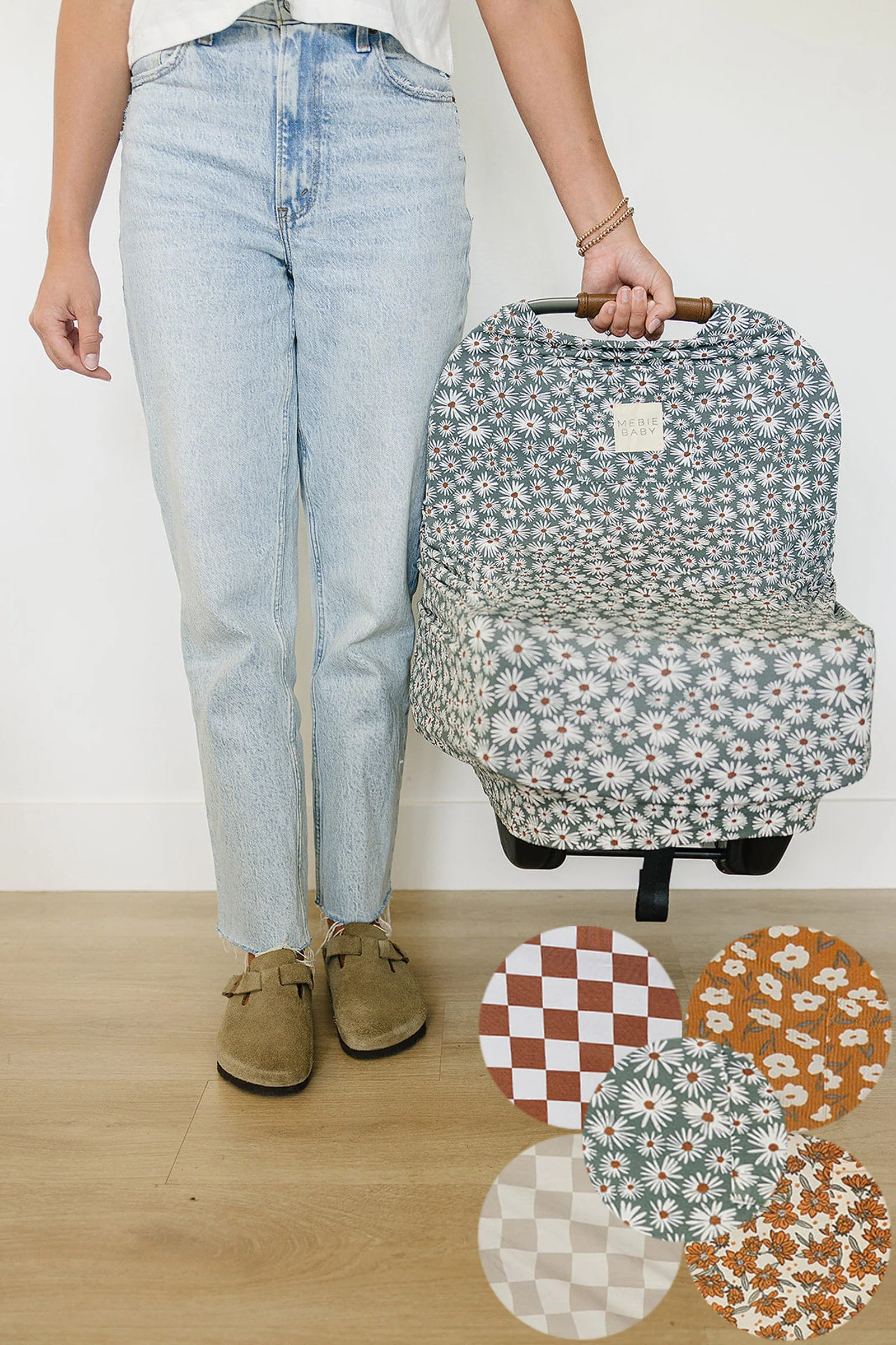 Mebie Baby Taupe Checkered Multi-Use, Bamboo, Car Seat & Nursing Cover, Gender Neutral, Baby - Image 4