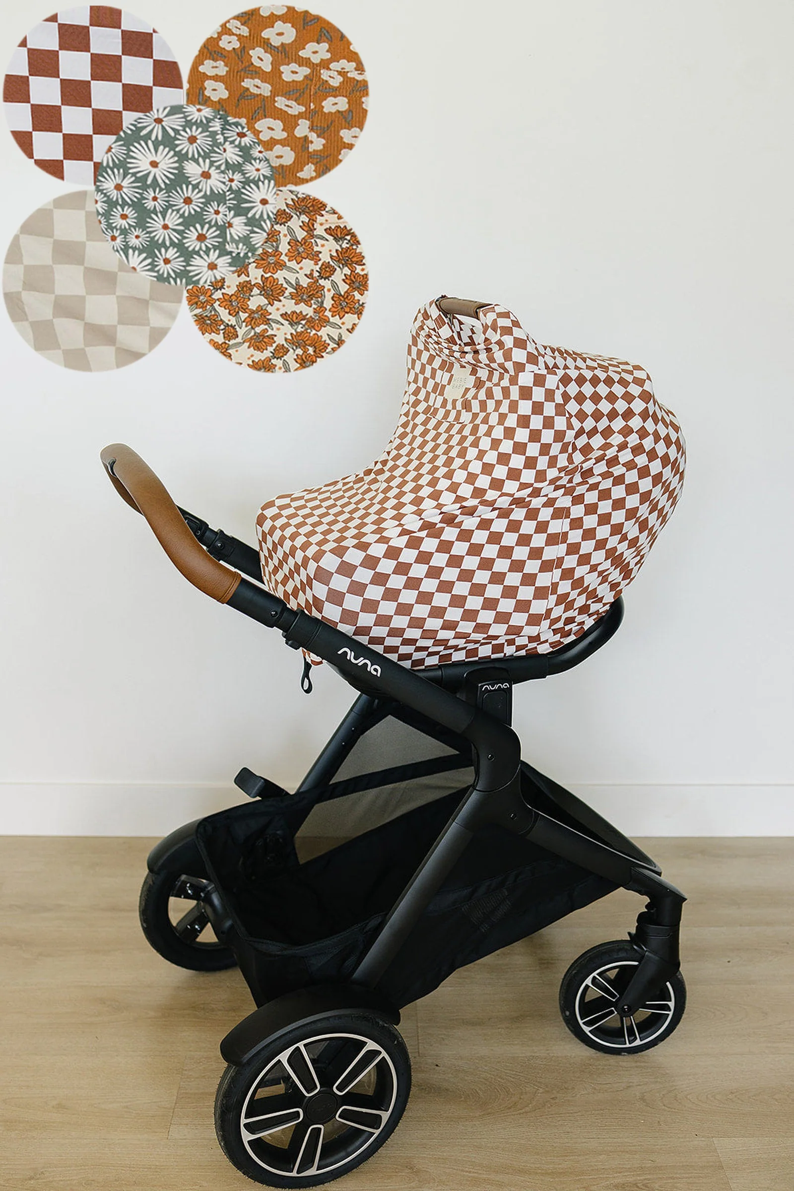 Mebie Baby Taupe Checkered Multi-Use, Bamboo, Car Seat & Nursing Cover, Gender Neutral, Baby - Image 5