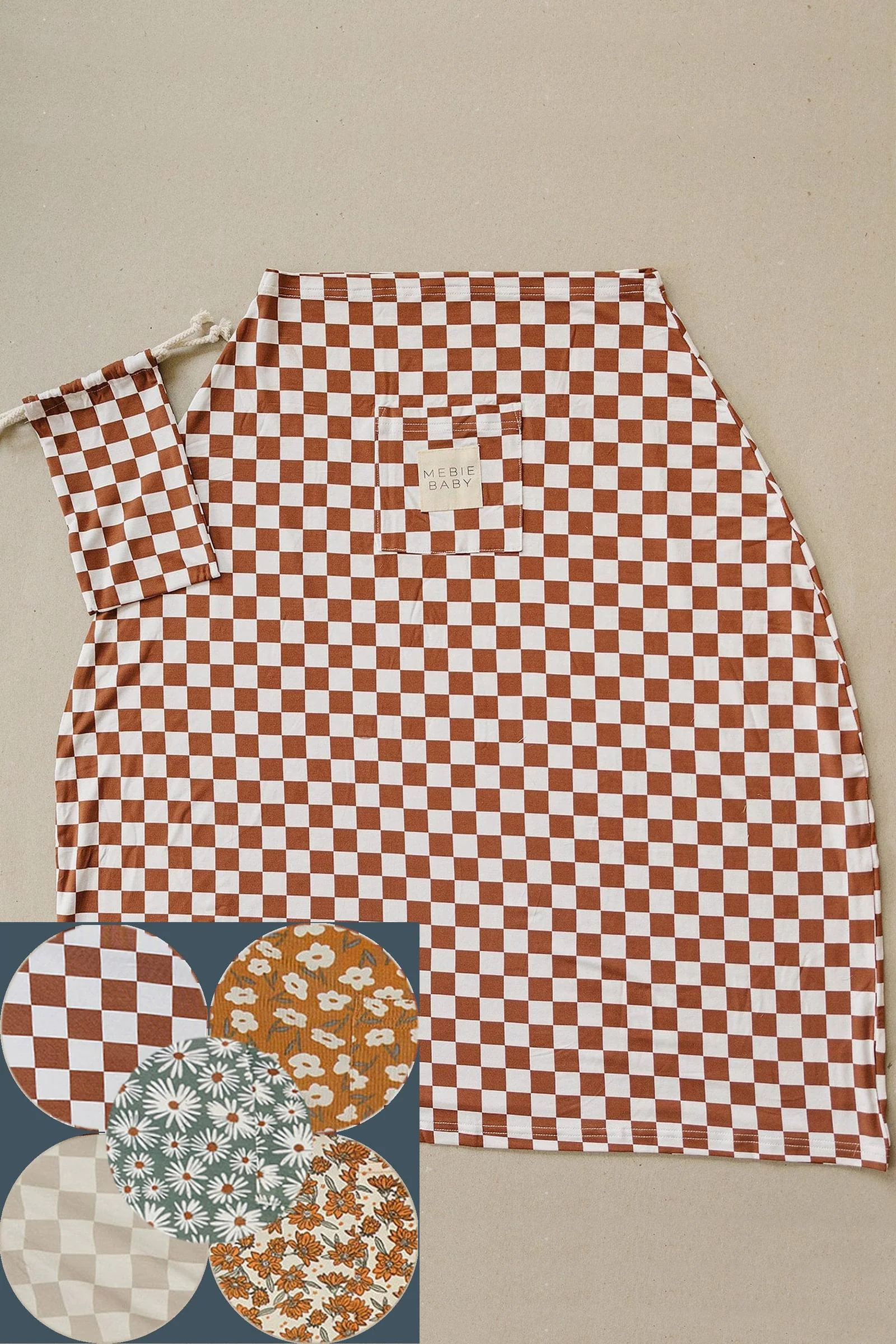 Mebie Baby Taupe Checkered Multi-Use, Bamboo, Car Seat & Nursing Cover, Gender Neutral, Baby - Image 7