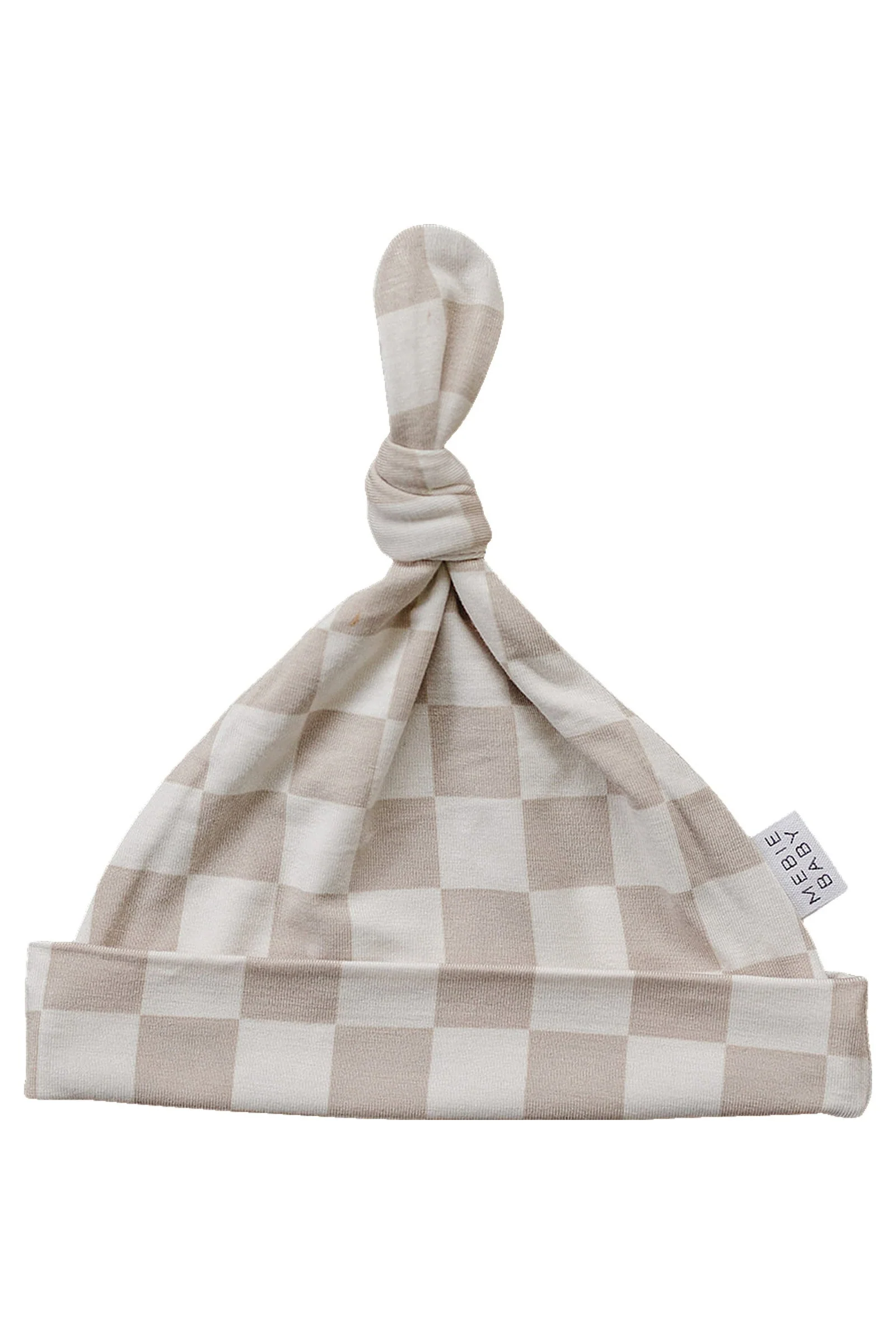 Mebie Baby Taupe Checkered Newborn Knot Hat, Bamboo, Newborn, Baby Essentials - Image 2